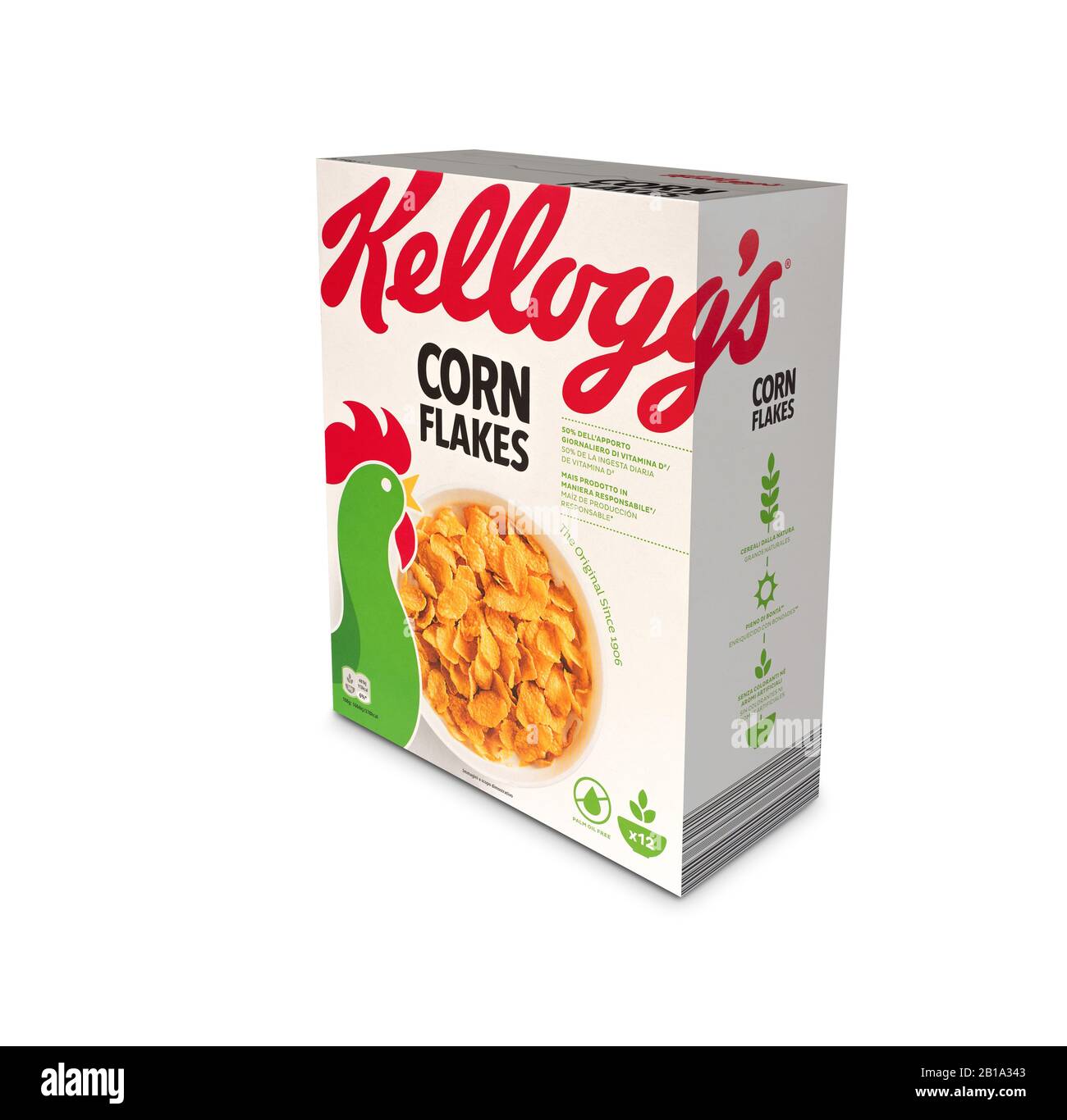 Italie, 18 février 2020: Célèbre pack de flocons de Kellogg illustratif éditorial Banque D'Images