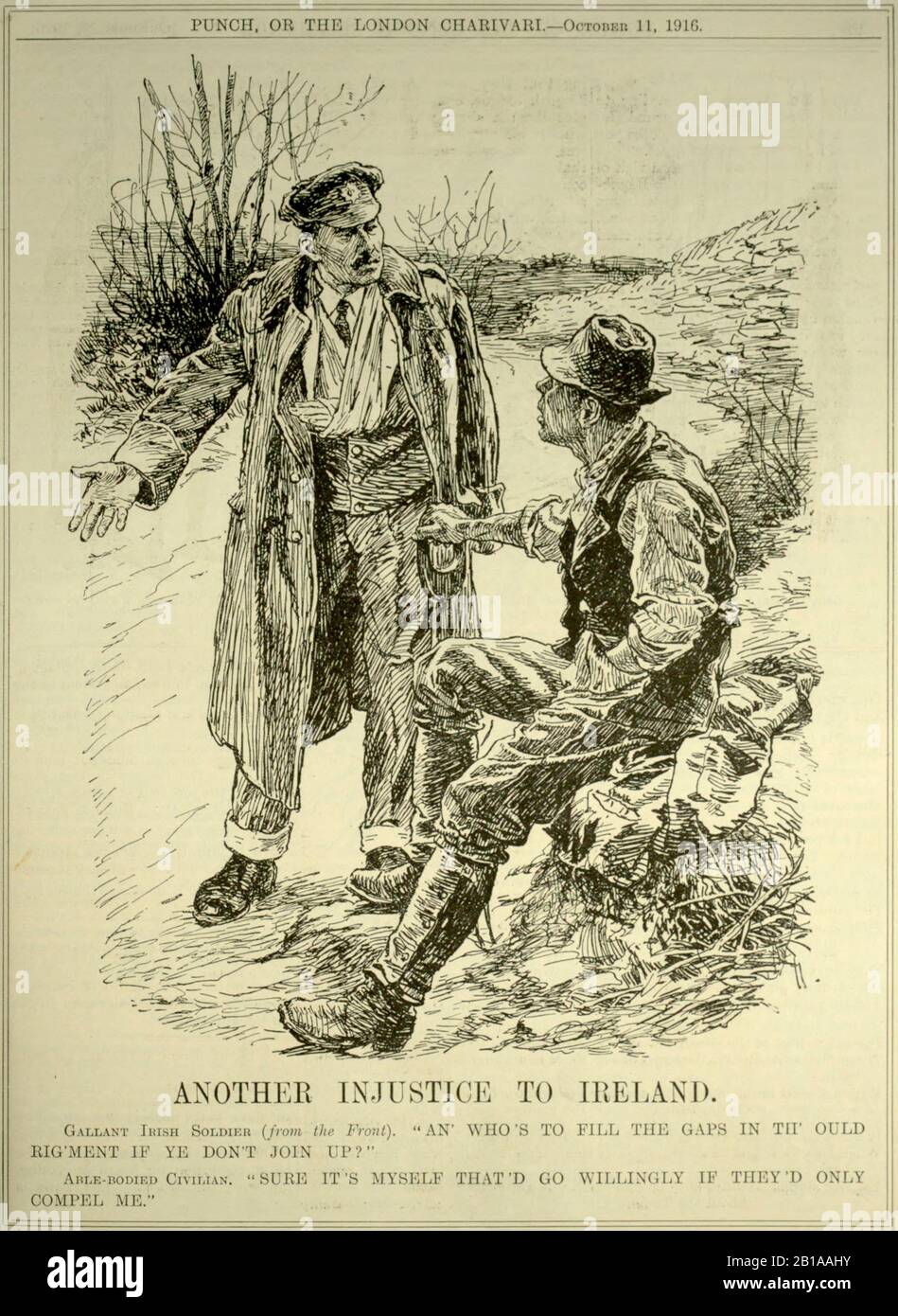 Une Autre Injustice Pour L'Irlande. Poinçon 1916. Artiste Bernard Partridge 1861-1945. La conscription devenue obligatoire en Grande-Bretagne pendant la première guerre mondiale n'était pas obligatoire en Irlande. Banque D'Images