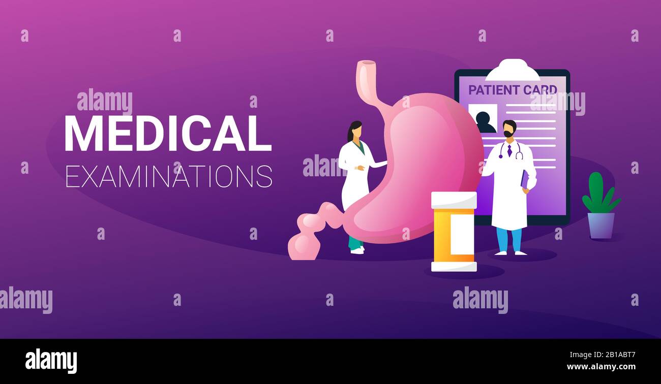 médecins examinant le système digestif humain consultation médicale examen interne d'inspection des organes traitement de l'estomac gastroentérologie concept horizontal espace de copie pleine longueur illustration vectorielle Illustration de Vecteur