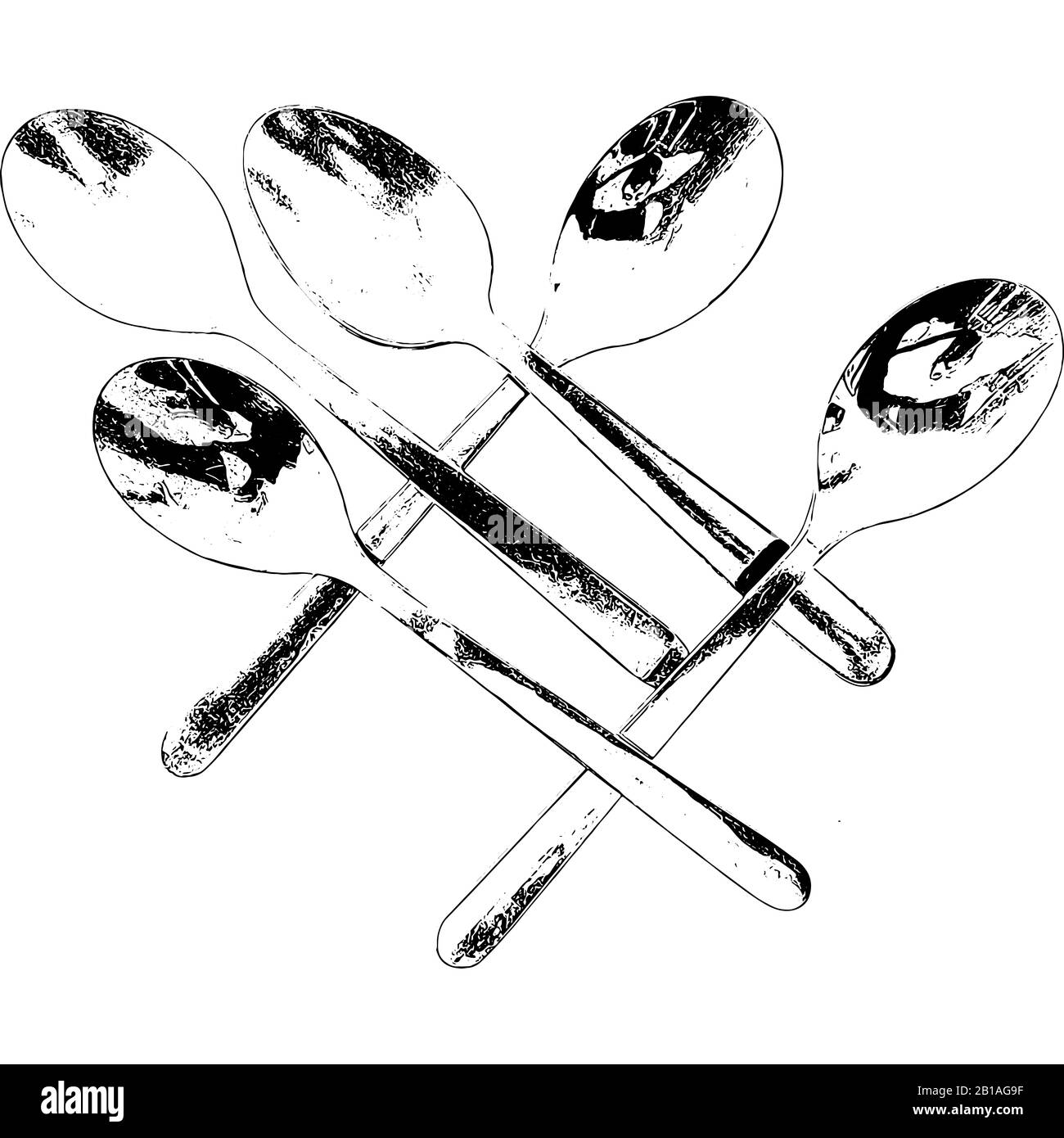 Groupe de cuillères modernes d'une cuisine dans une illustration faite avec contraste élevé Banque D'Images