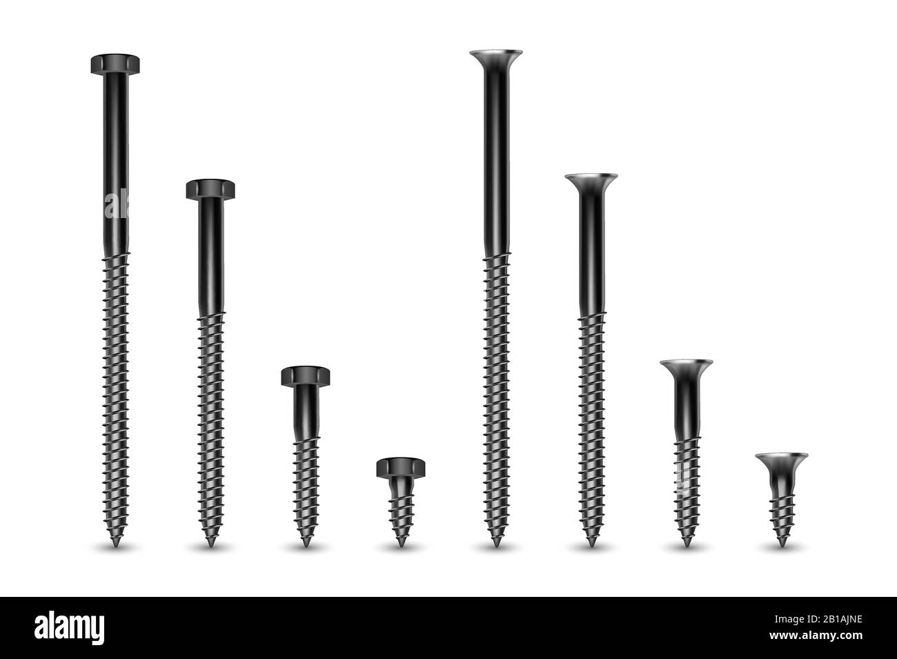 Icône Recrealistic Metal Silver Construction Fasteners Vector 3-D Clôture Isolée Sur Fond Blanc. Vis À Tête Bombée, Boulons. Taille Différente. Bâtiment et Illustration de Vecteur