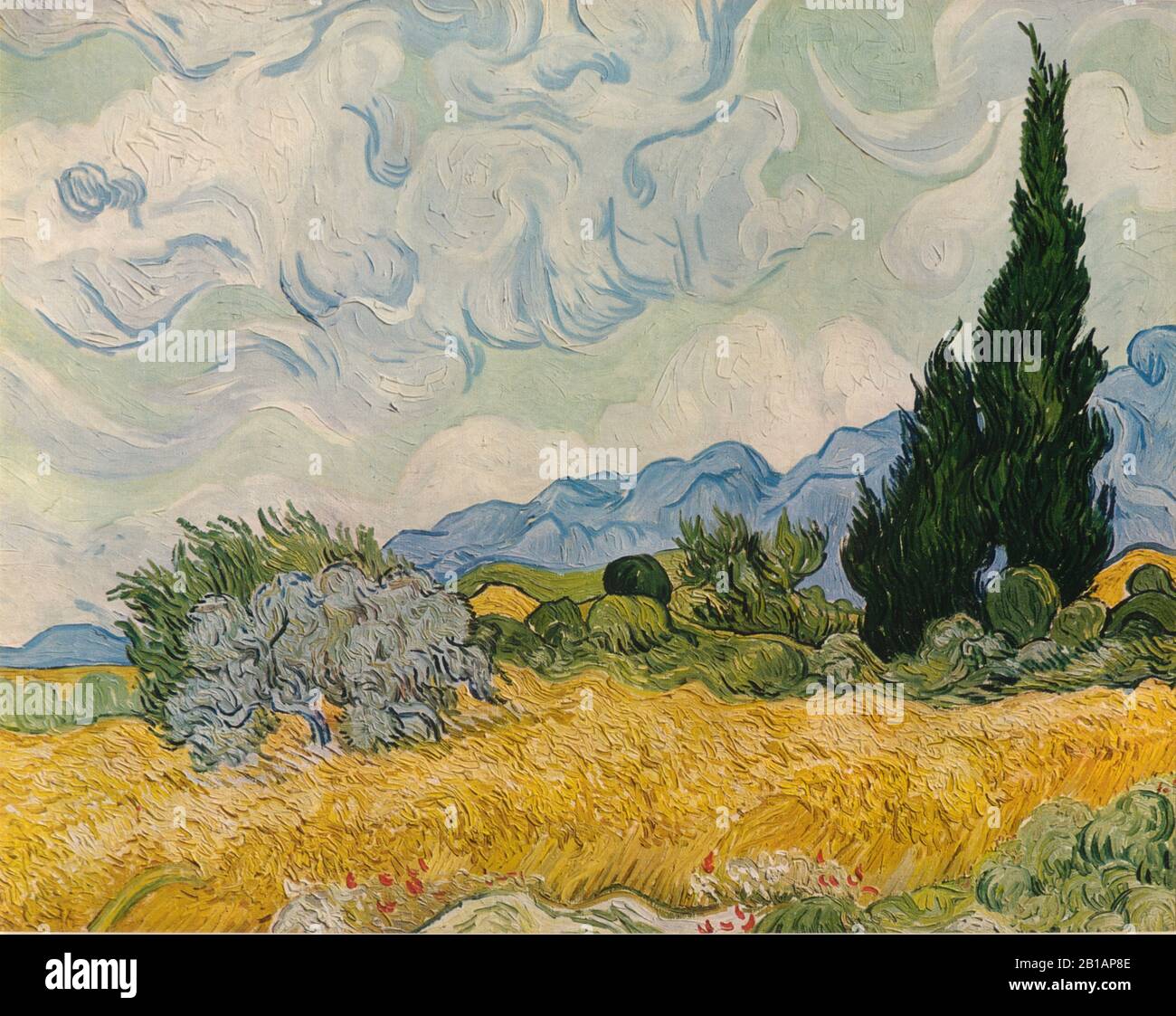 Reproduction Tableau Van Gogh - Champ De Blé Derrière Saint-Paul (1889), Toile Sur Cadre, Prêt à Accrocher