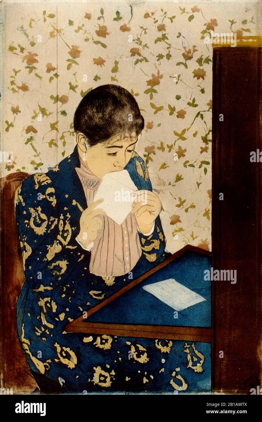 La lettre (vers 1891) - Peinture impressionniste américaine du XIXe siècle par Mary Cassatt - Très haute résolution et image de qualité Banque D'Images