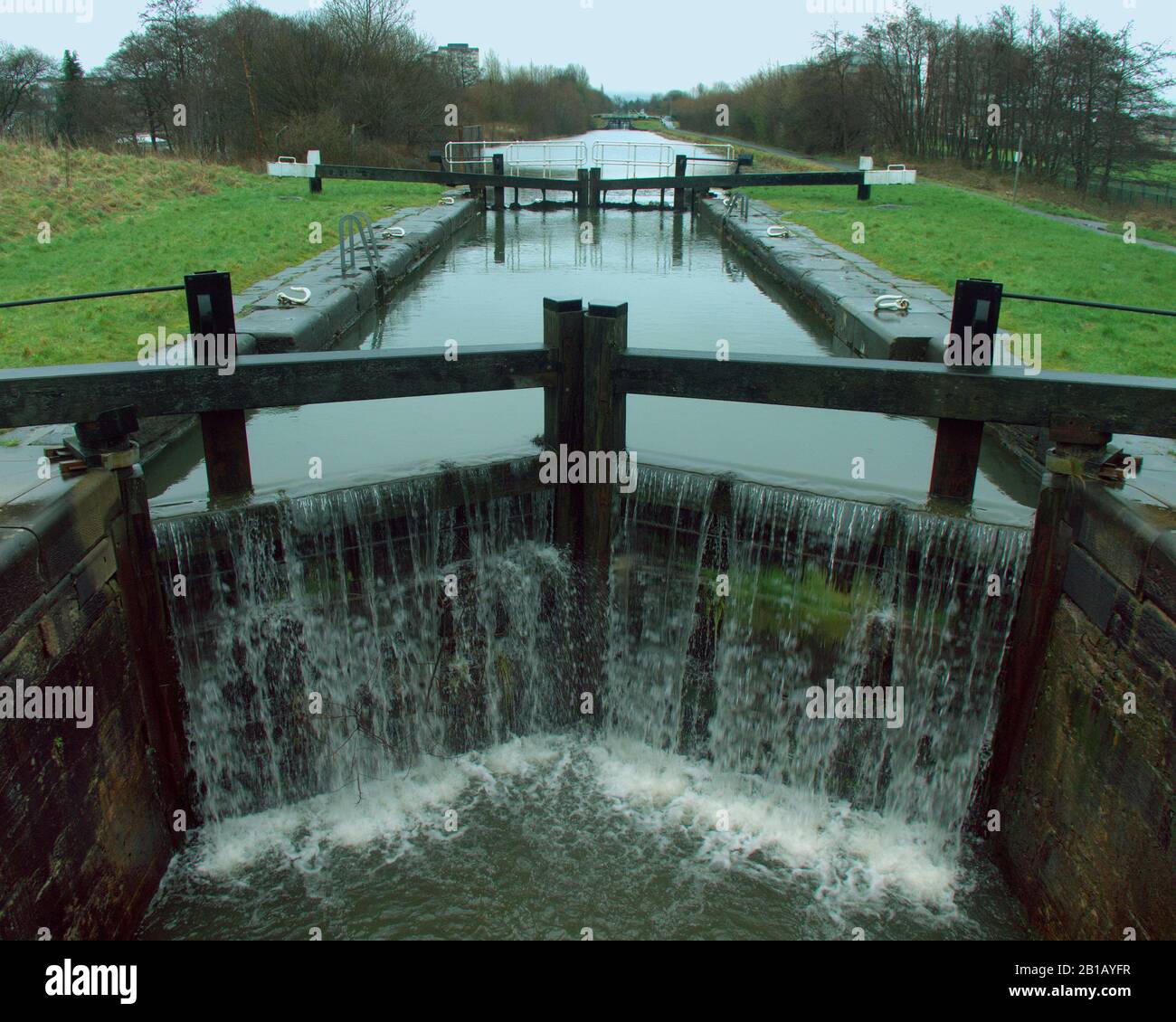 Glasgow, Écosse, Royaume-Uni, 24 février 2020: Météo britannique: Le temps de tempête a vu le Canal Forth et Clyde rempli à son plus haut en années. Copywrite Gerard Ferry/ Alay Live News Banque D'Images