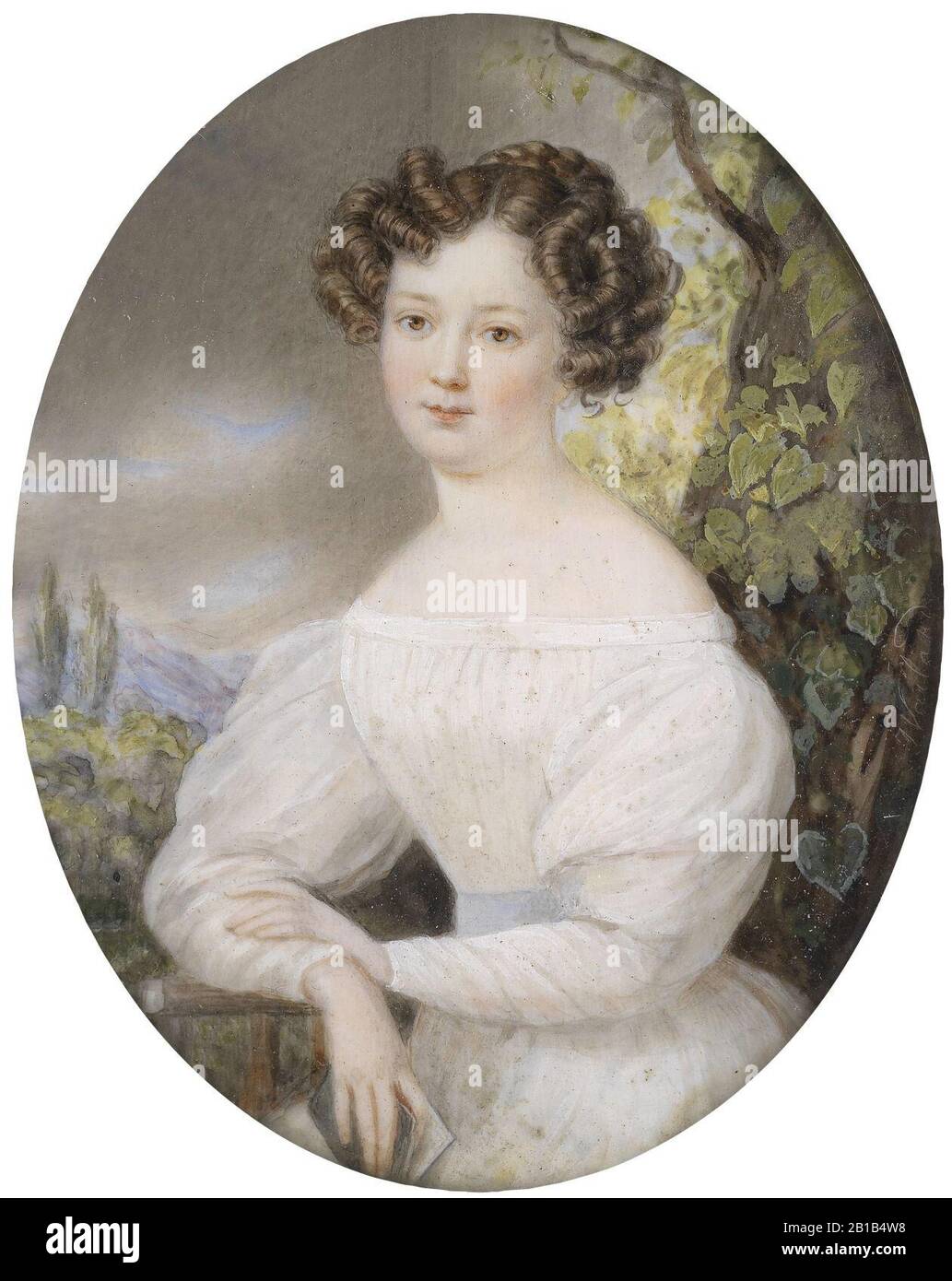Friedrich Wailand Bildnis einer jungen Frau in weißem Kleid. Banque D'Images