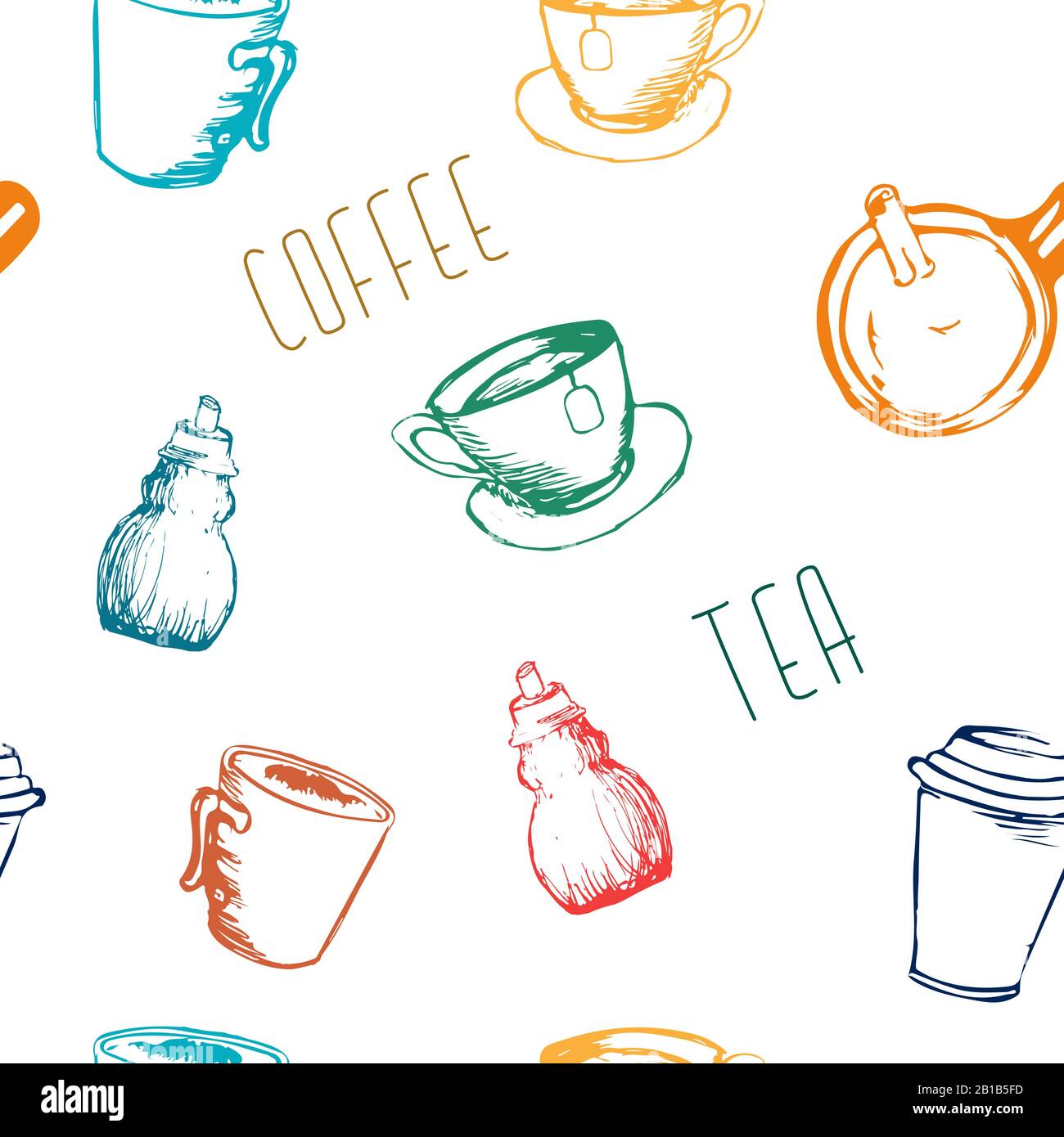 Un motif sans couture sur le thème du thé et du café. Illustration de Vecteur