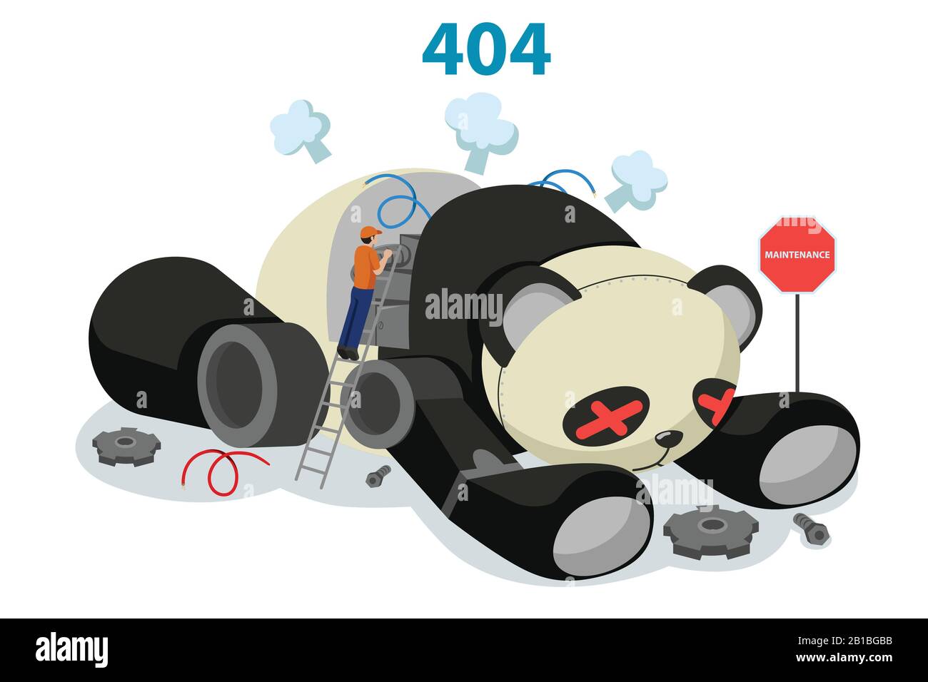 Illustration vectorielle d'Un robot Panda Cassé Montrant un concept d'erreur de site Web 404 Illustration de Vecteur