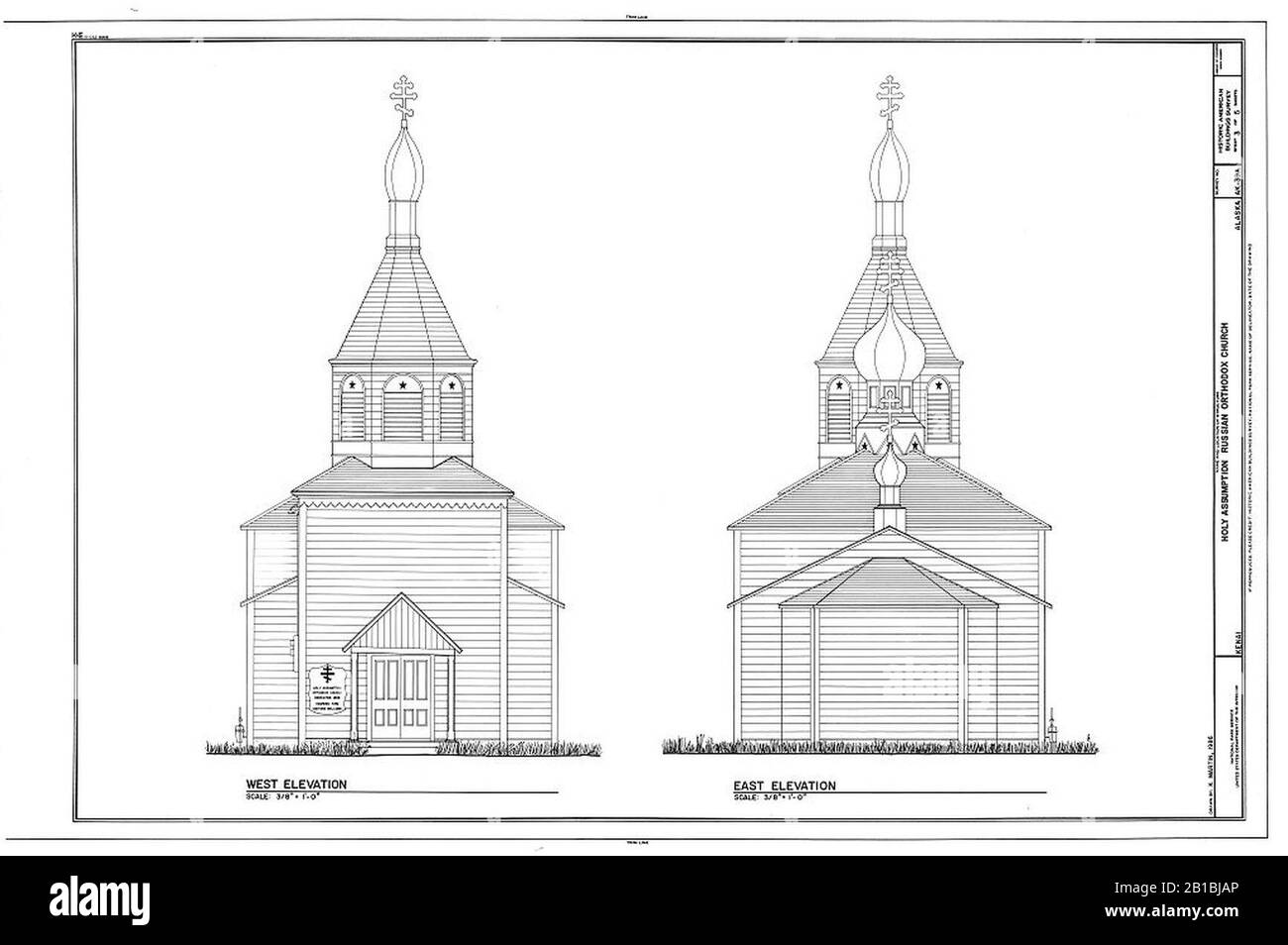 Dessins à l'avant et à l'arrière Église orthodoxe russe Sainte Assomption Kenau (Alaska). Banque D'Images