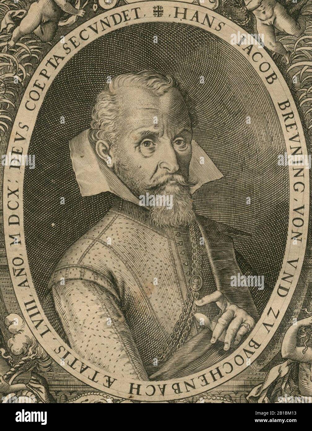 Frontispiece Portrait de l'auteur, Hans Jacob Breuning, à l'âge de cinquante-huit ans, entouré de figures allégoriques - tr - Breuning Von Buchenbach Hans Jacob - 1612 (court). Banque D'Images