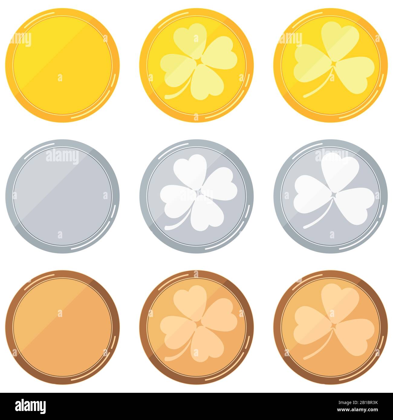Modèles à blanc rond avec revêtement - or, argent, bronze isolé sur fond blanc. Illustration de Vecteur