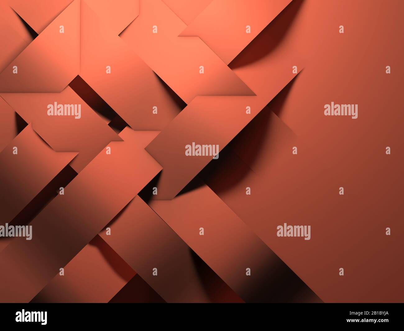 Arrière-plan géométrique abstrait, motif d'installation des bandes de papier sur la paroi orange, illustration du rendu 3d Banque D'Images