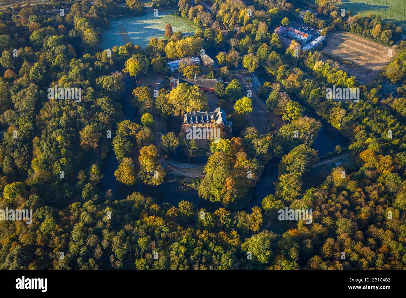 Photographie aérienne, château géné Schloss Rheydt et musée, Mönchengladbach, Bas-Rhin, Rhénanie-du-Nord-Westphalie, Allemagne, bâtiment classé, DEU, Europ Banque D'Images