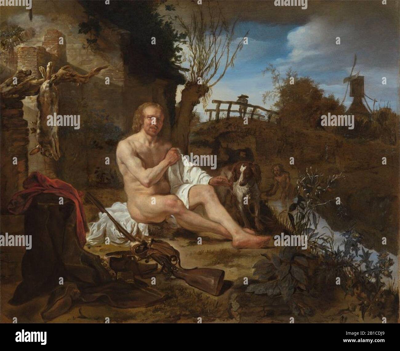 Gabriel Metsu (1629-1667), un chasseur s'Habille après le bain, ch. 1654-1656. Huile sur le panneau. Banque D'Images