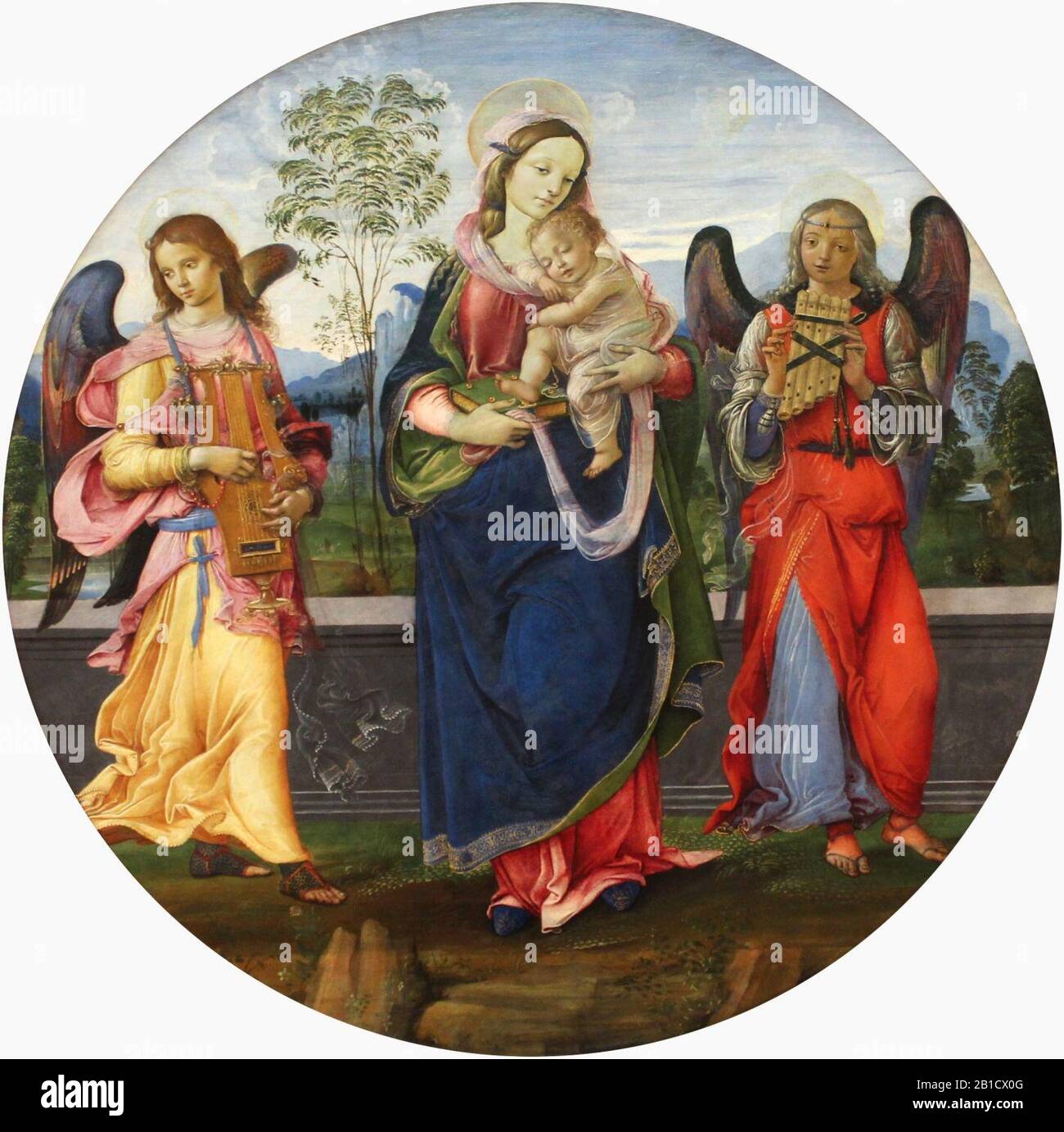 Raffaellino del Garbo - Marie avec enfant et deux anges jouant de la musique Banque D'Images