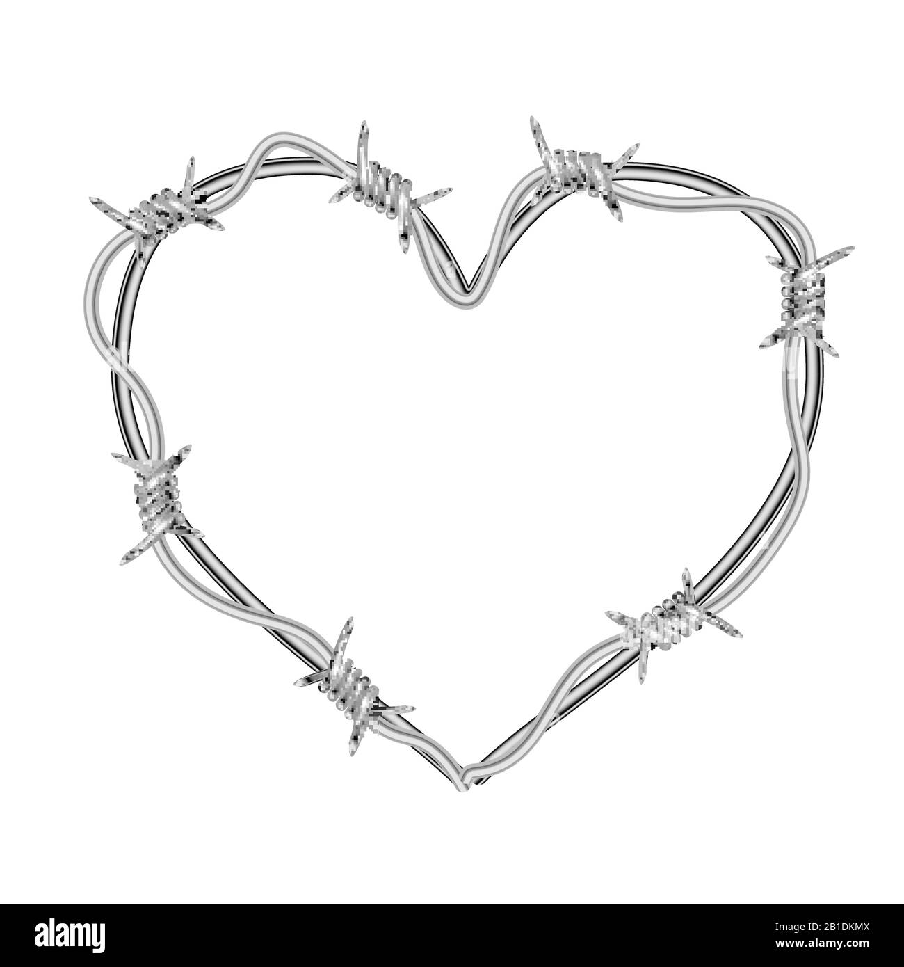 Fil barbelé brillant réaliste en forme de coeur sur blanc Illustration de Vecteur