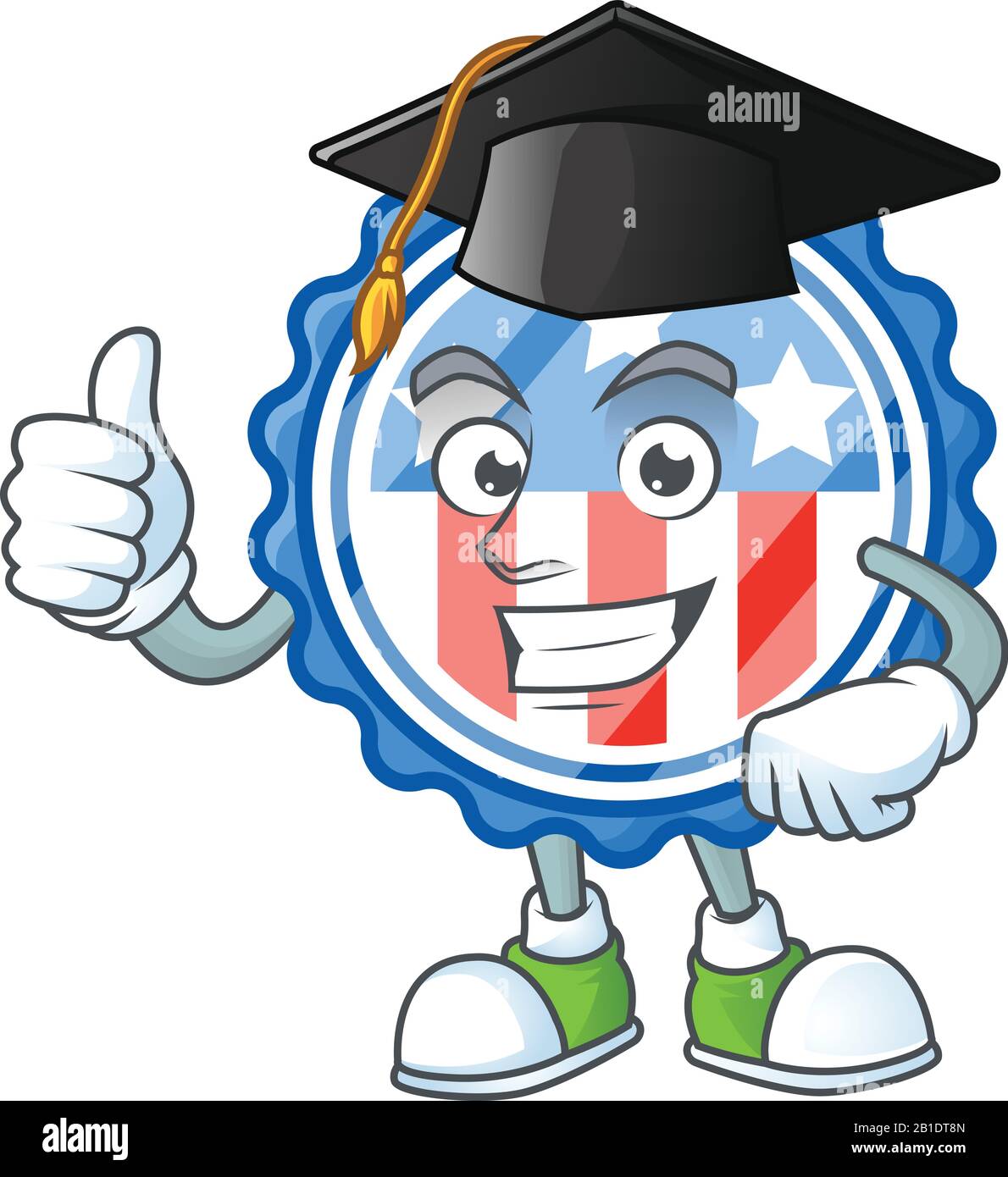 Un heureux personnage de cercles badges USA avec étoile dans un chapeau de  graduation noir Image Vectorielle Stock - Alamy