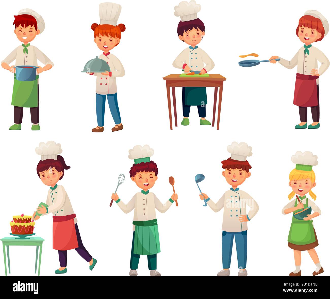 Des enfants de dessin animé cuisent. Petit cuisinier en chef, cuisine pour enfants et jeunes chefs de cuisine illustration vectorielle Illustration de Vecteur