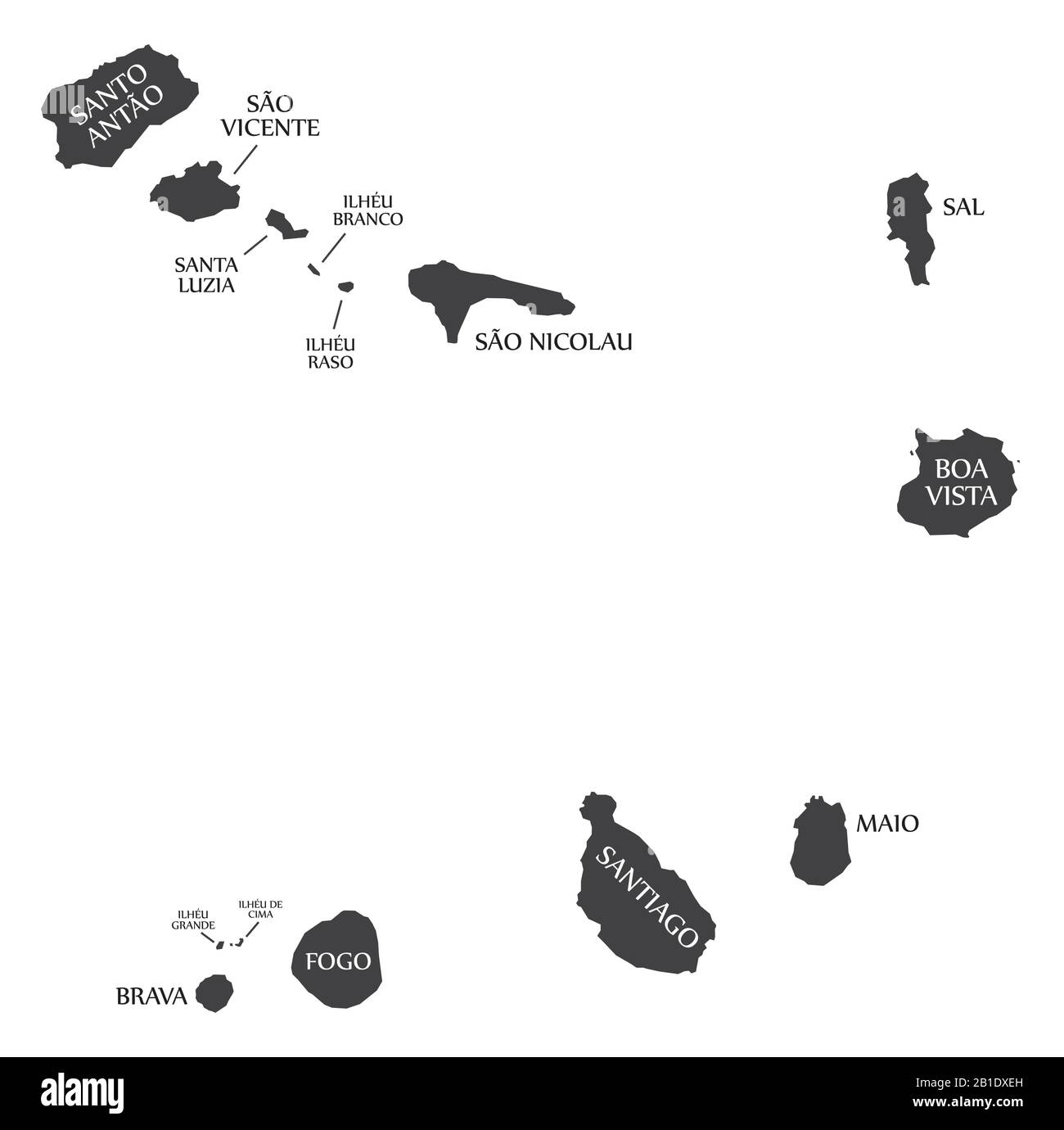 Carte noire du Cap-Vert avec étiquettes insulaires Illustration de Vecteur