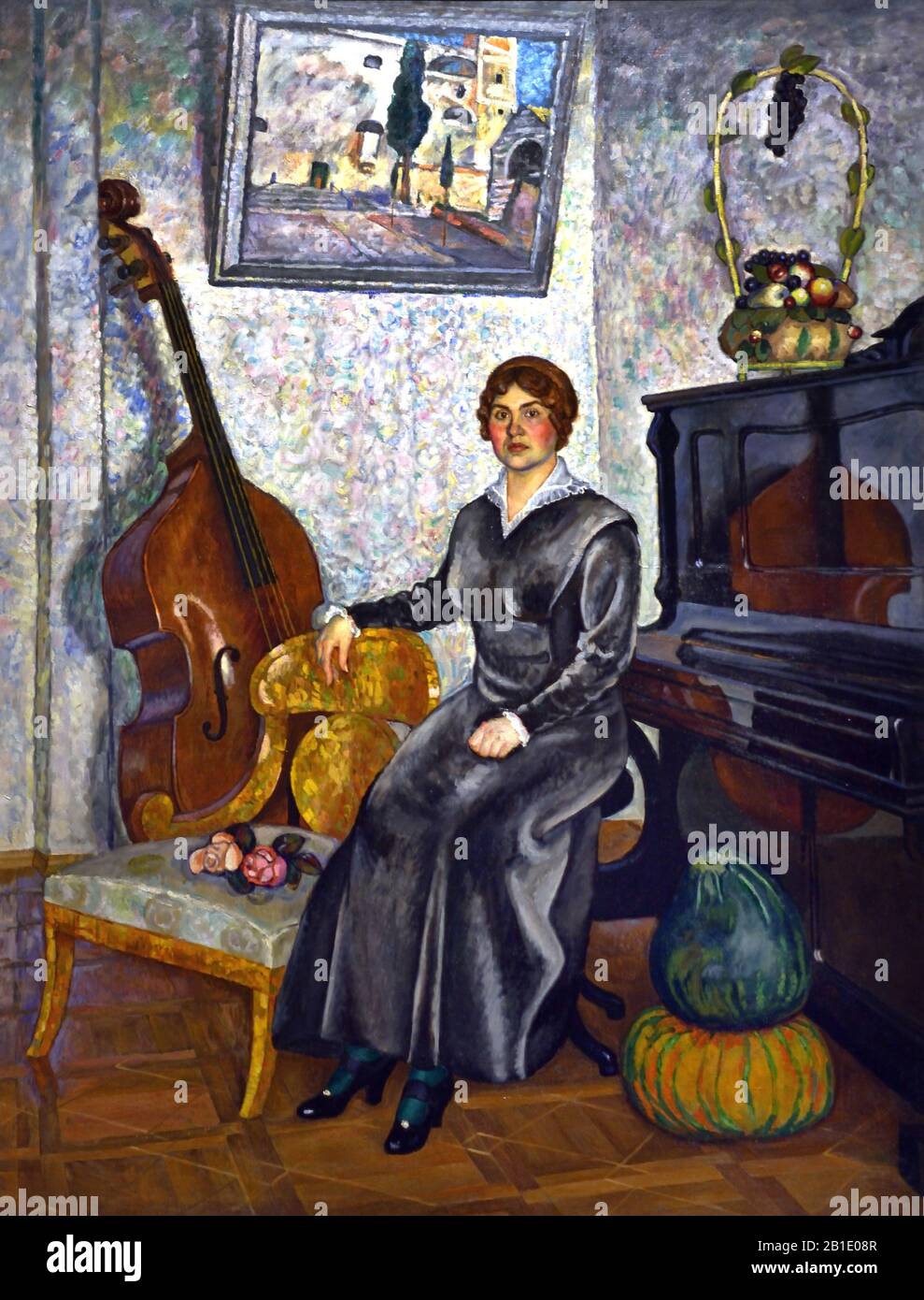 Lady with a Double Bass, 1915 Ilya Mashkov, Russie, Fédération de Russie, Ilya Ivanovitch Mashkov Banque D'Images