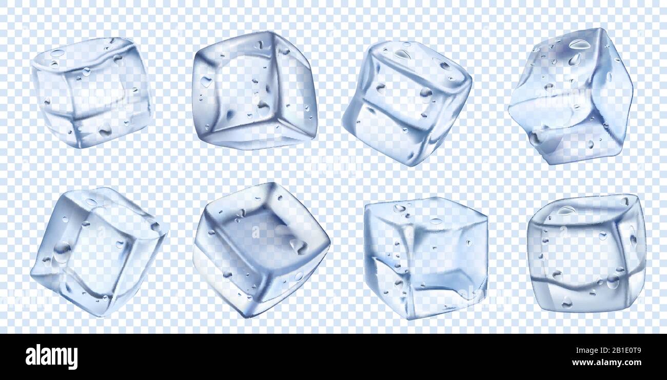 Cube de glace réaliste. Cubes d'eau glacée pour un cocktail frais. Jeu d'illustrations isolées vectorielles aqua à franc-effet Illustration de Vecteur