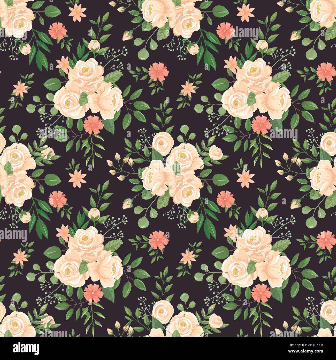 Motif fleurs roses. Rose imprimé noir, boutons de fleurs et illustration d'arrière-plan sombre vectoriel sans couture florale Illustration de Vecteur Motif fleurs roses. Rose imprimé noir, boutons de fleurs et illustration d'arrière-plan sombre vectoriel sans couture florale Illustration de Vecteur