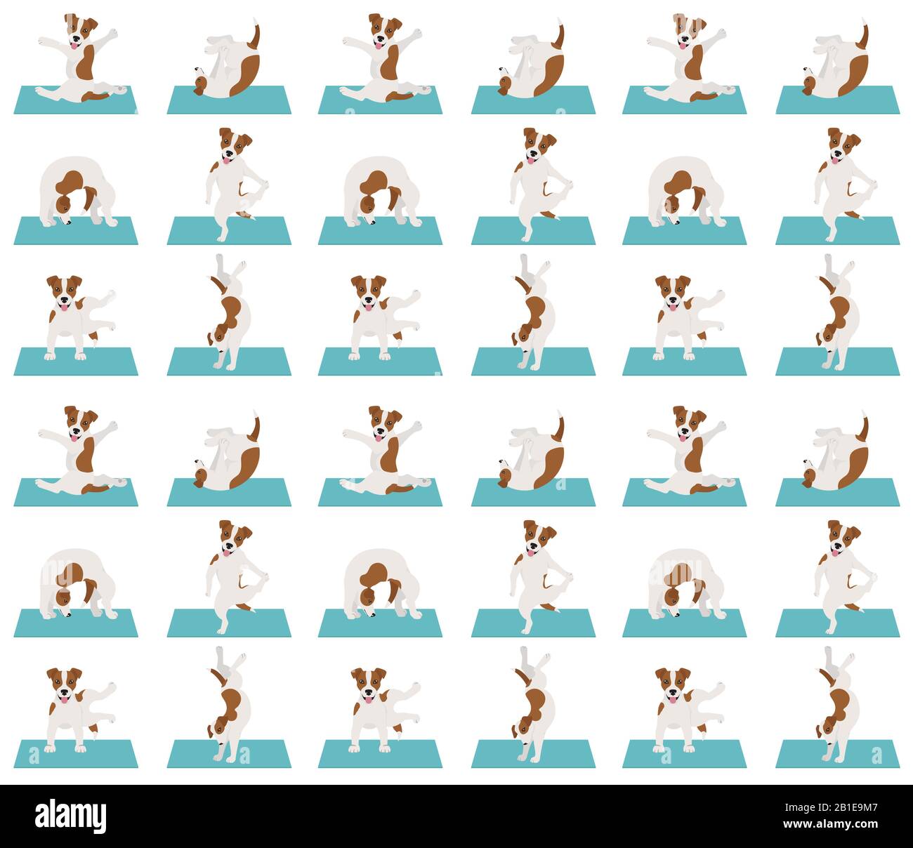 Les chiens de yoga poses et exercices sans couture motif. Clipart Jack Russel terrier. Illustration vectorielle Illustration de Vecteur