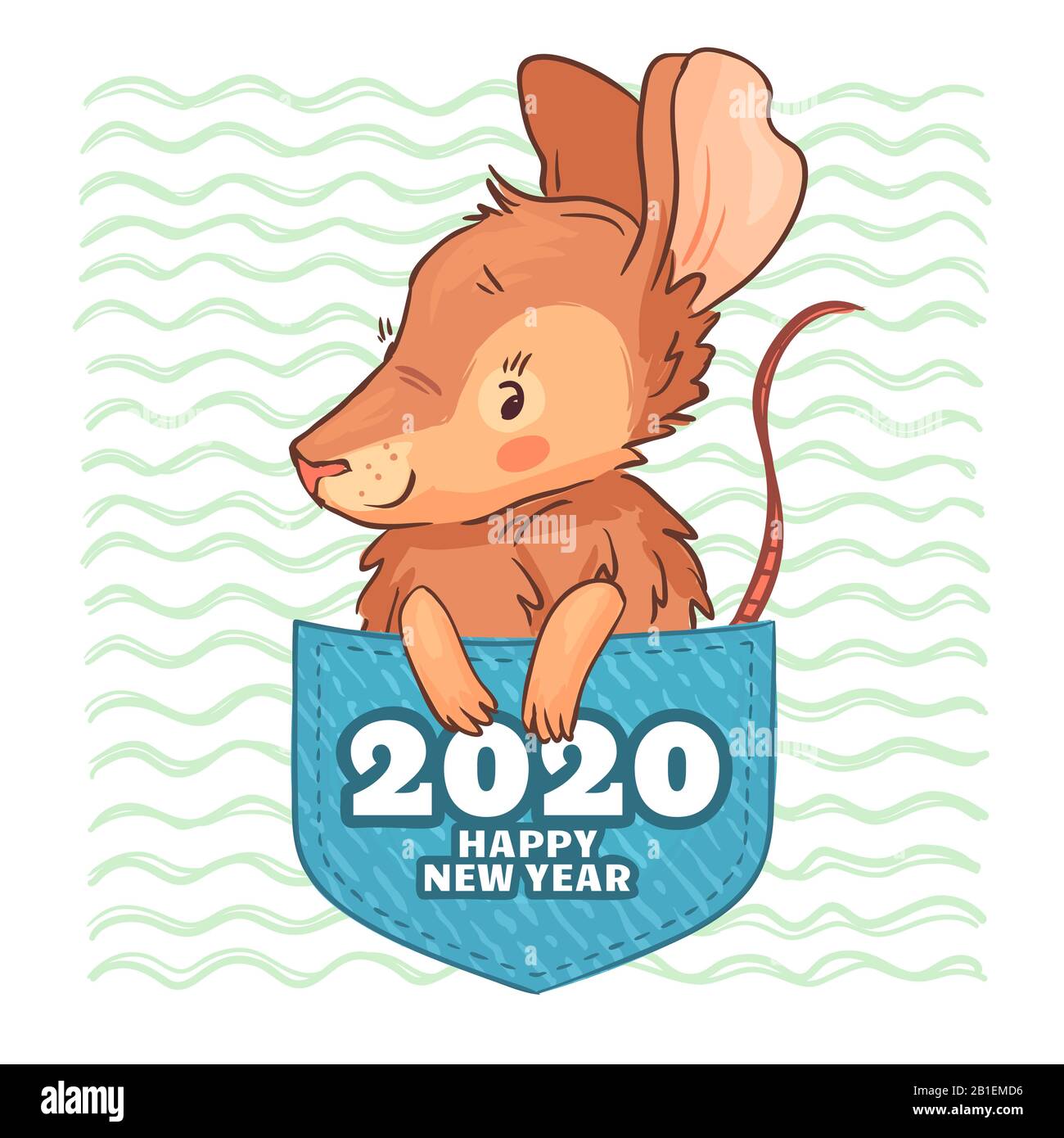 Rat de poche. Bonne année 2020, mignon dessin vectoriel de rat de dessin animé et poches de souris Illustration de Vecteur