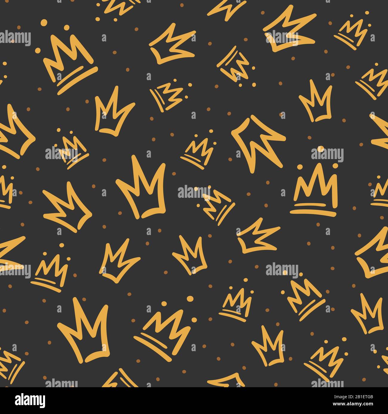 Motif Doodle couronnes. Couronne de luxe dessinée à la main, esquisse de couronnement roi et illustration vectorielle majestueuse Queen Tiara sans couture Illustration de Vecteur