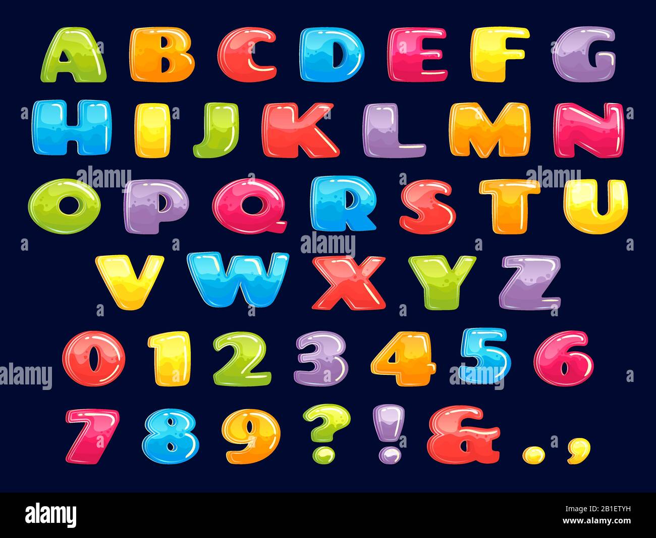 Police de dessin animé couleur. Chubby lettres colorées, amusant jeux pour enfants alphabet et drôle lettre enfant illustration vectorielle jeu Illustration de Vecteur