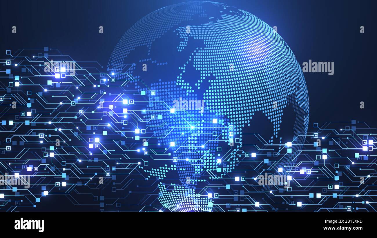 Fond de texture de carte de circuit imprimé abstraite de technologie. Concept de connexion réseau globale. Papier peint futuriste de bannière de circuit imprimé high-tech Illustration de Vecteur