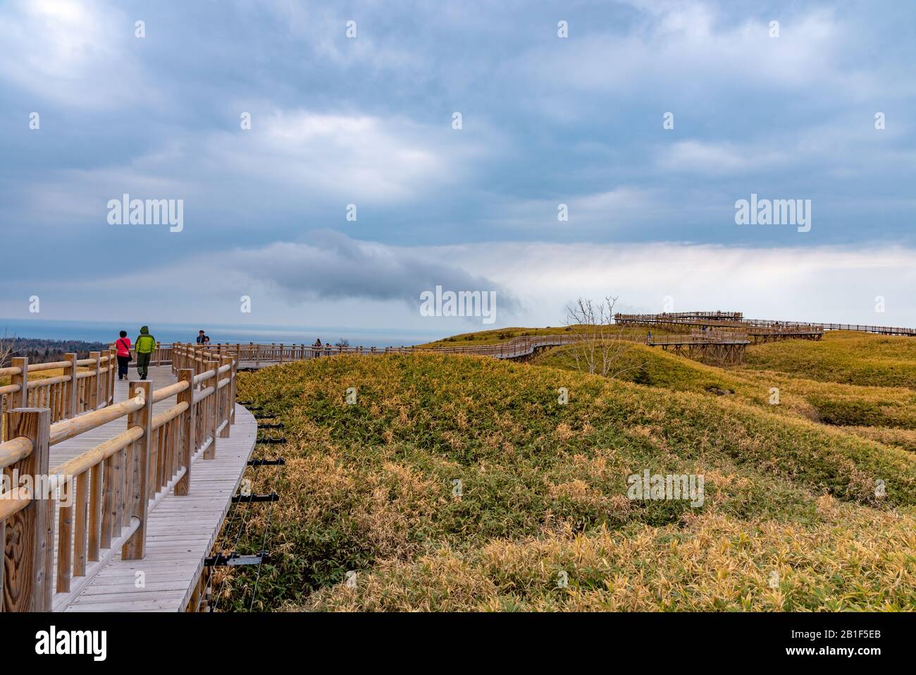 Shiretoko Goko Five Lakes Dans Le Parc National De Shiretoko. Les touristes peuvent marcher sur la promenade en bois surélevée. Shari, Hokkaido, Japon Banque D'Images