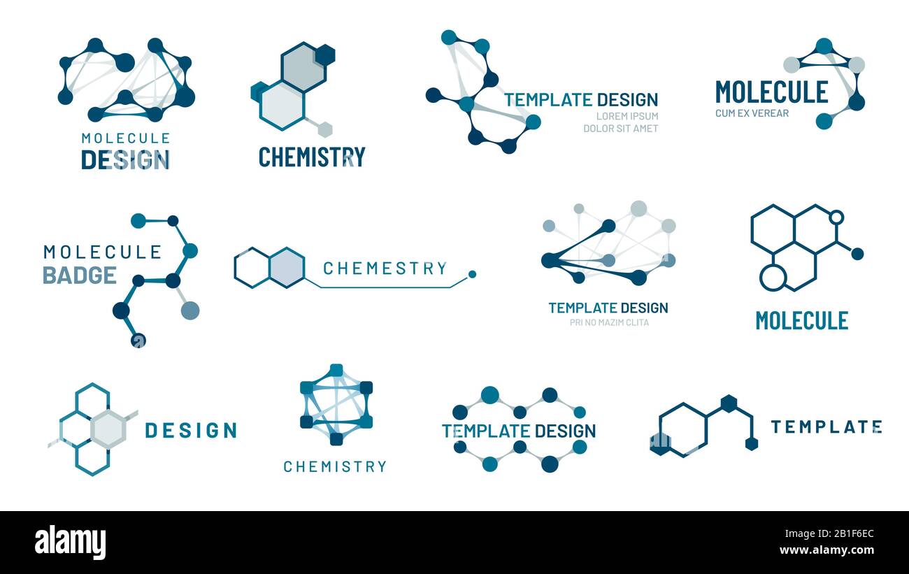 Badge de molécule hexagonale. Logo de structure moléculaire, grilles moléculaires et ensemble vectoriel de modèles de molécules hexagonales de chimie Illustration de Vecteur
