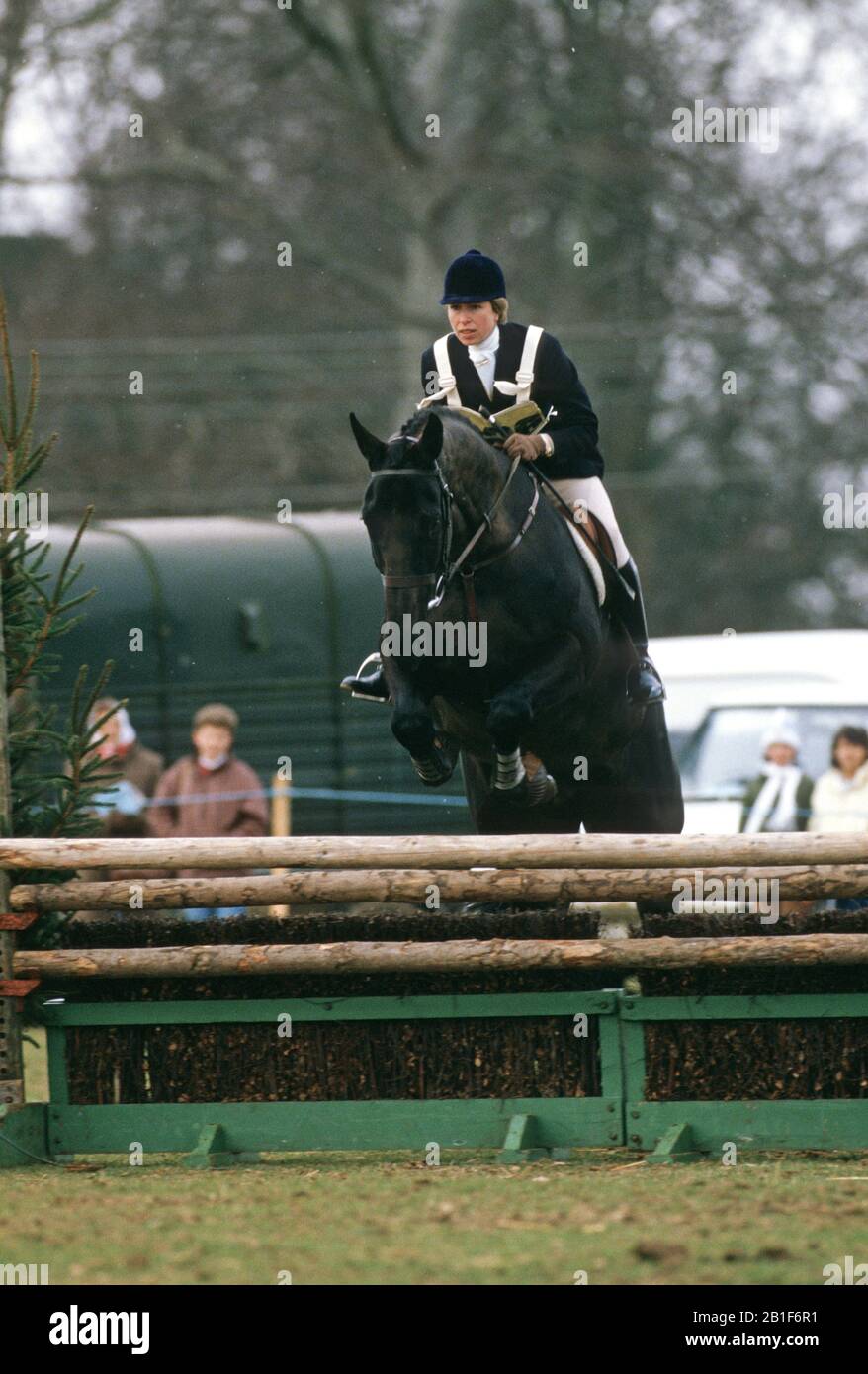 HRH Princess Anne aux épreuves du cheval Aldon, Angleterre, Angleterre, 1986 Banque D'Images