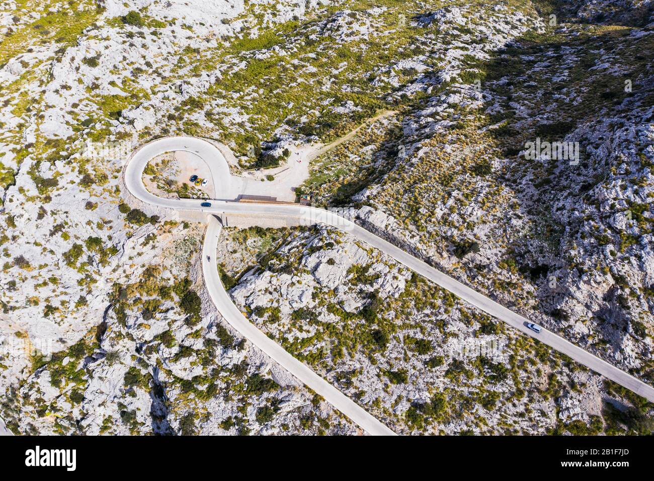 Serpentine Road ma-2141 avec nœuds de cravate sa Moleta, sa Calobra, Serra de Tramuntana, drone enregistrement, Majorque, Iles Baléares, Espagne Banque D'Images