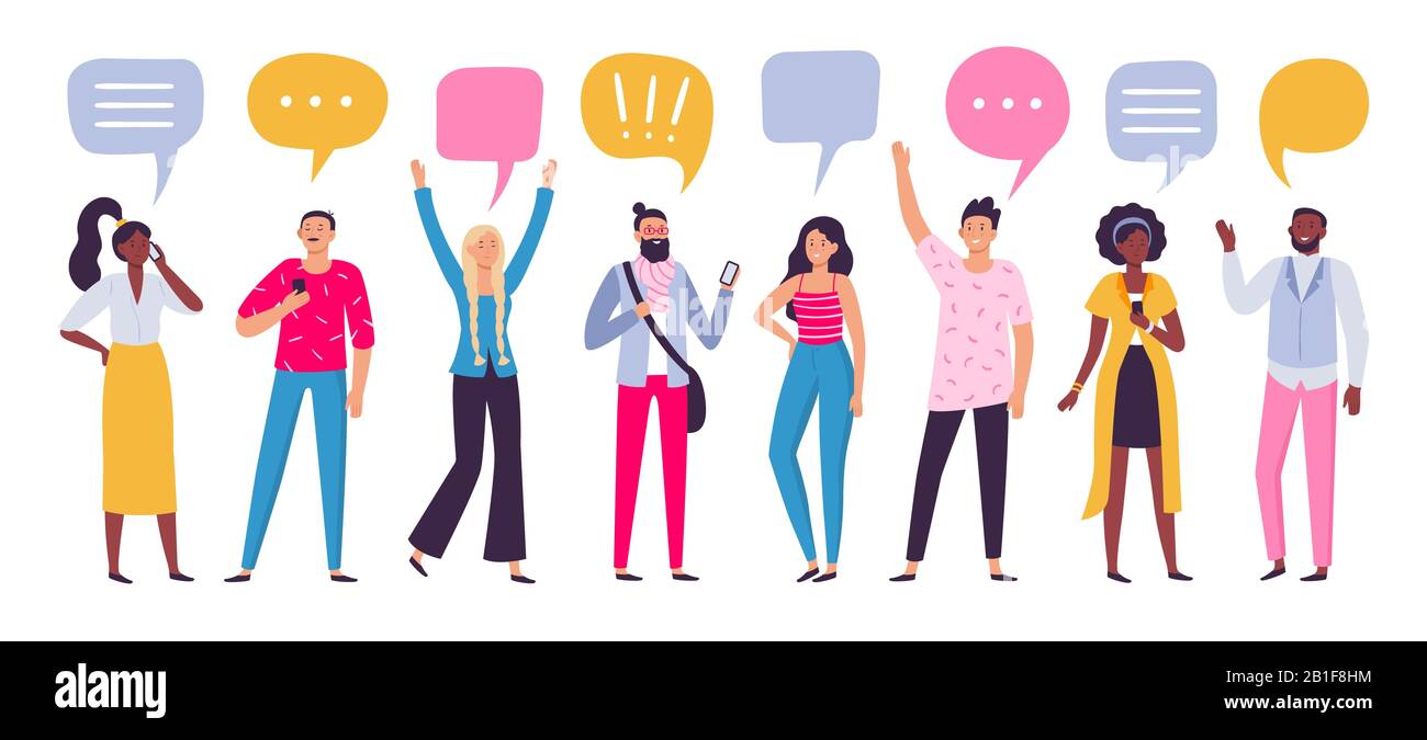 Communiquer avec les gens. Communication de dialogue de discussion, illustration vectorielle de groupe de discussion ou d'appel de smartphone Illustration de Vecteur