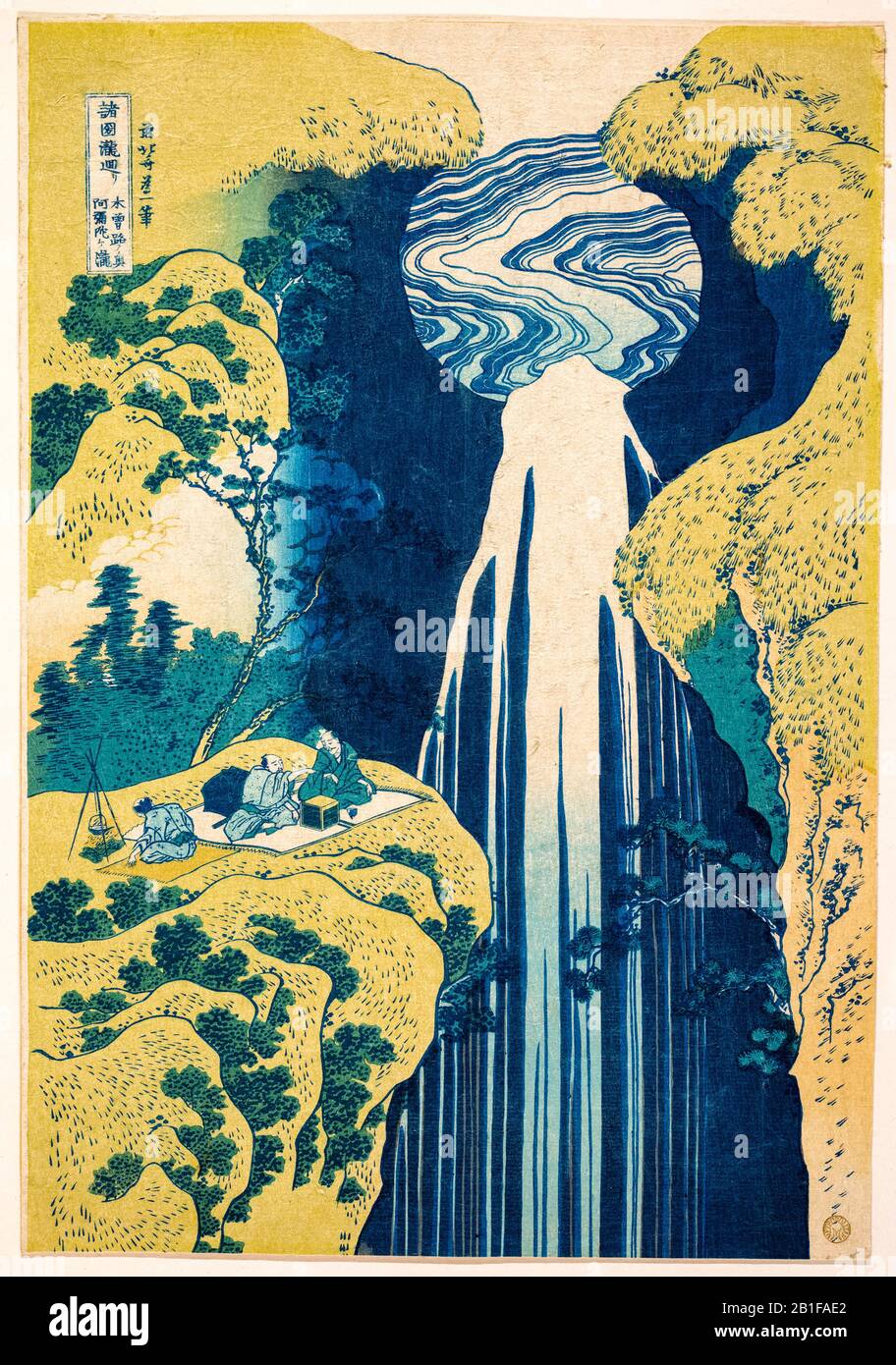 Katsushika Hokusai, Les chutes d'Amida dans les Environs De la route Kisokaidō, impression sur bois, vers 1827 Banque D'Images