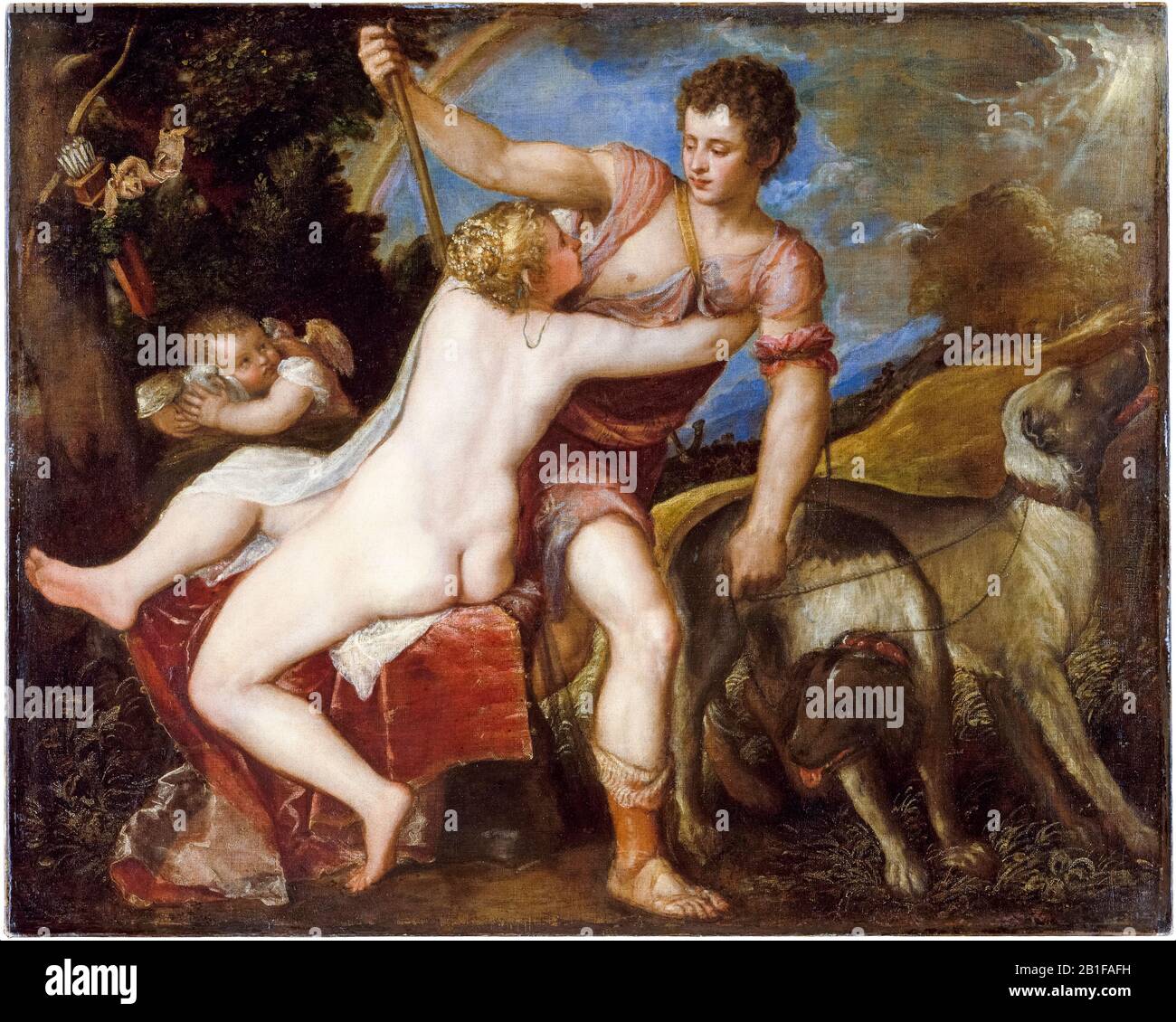 Vénus et Adonis, peinture à l'huile sur toile de Titien, Tiziano Vecellio, 1550-1559 Banque D'Images