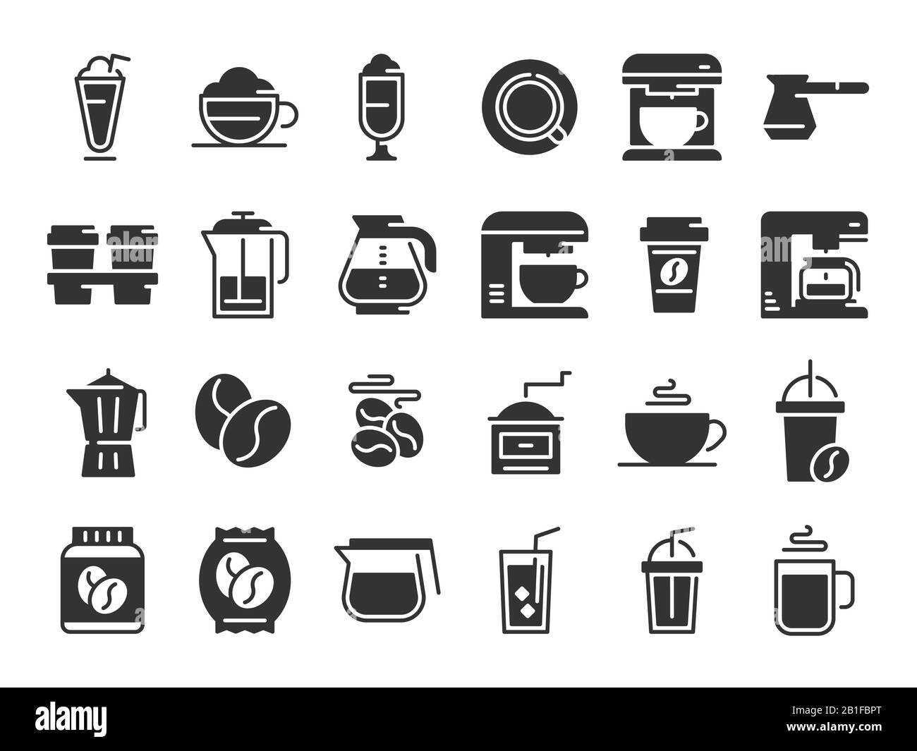 Icônes de silhouette de café. Tasse à boisson chaude, machine à café et jeu de pictogrammes vectoriels en grains Illustration de Vecteur Icônes de silhouette de café. Tasse à boisson chaude, machine à café et jeu de pictogrammes vectoriels en grains Illustration de Vecteur