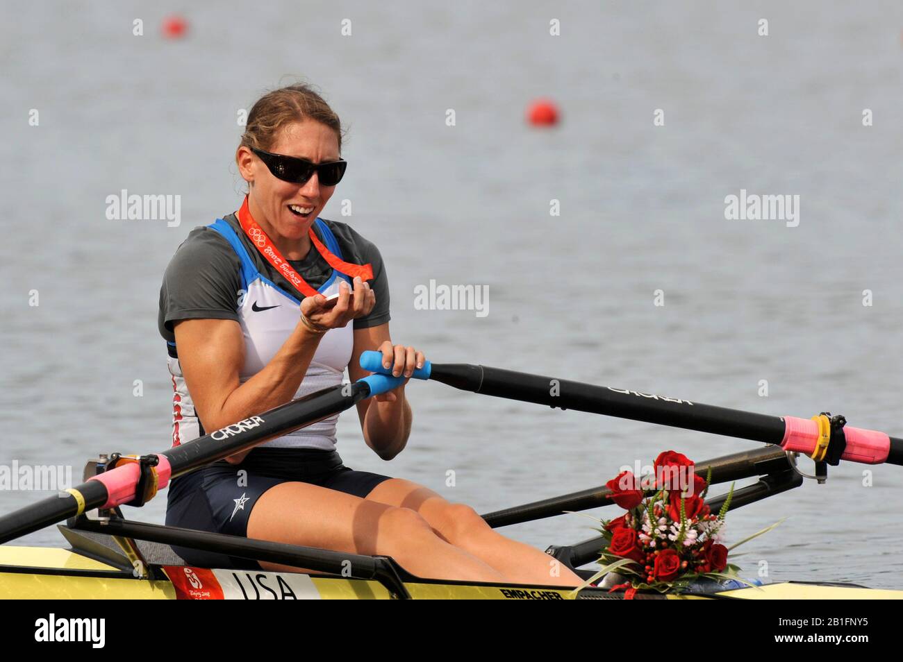 Shunyi, CHINE. USA W1X Michelle GUERETTE, médaillée d'argent dans les chabs uniques des femmes, lors de la régate olympique 2008, Shunyi Rowing course. Sam, 16.08.2008. [Crédit Obligatoire : Peter Spurrier, Images Intersport Banque D'Images