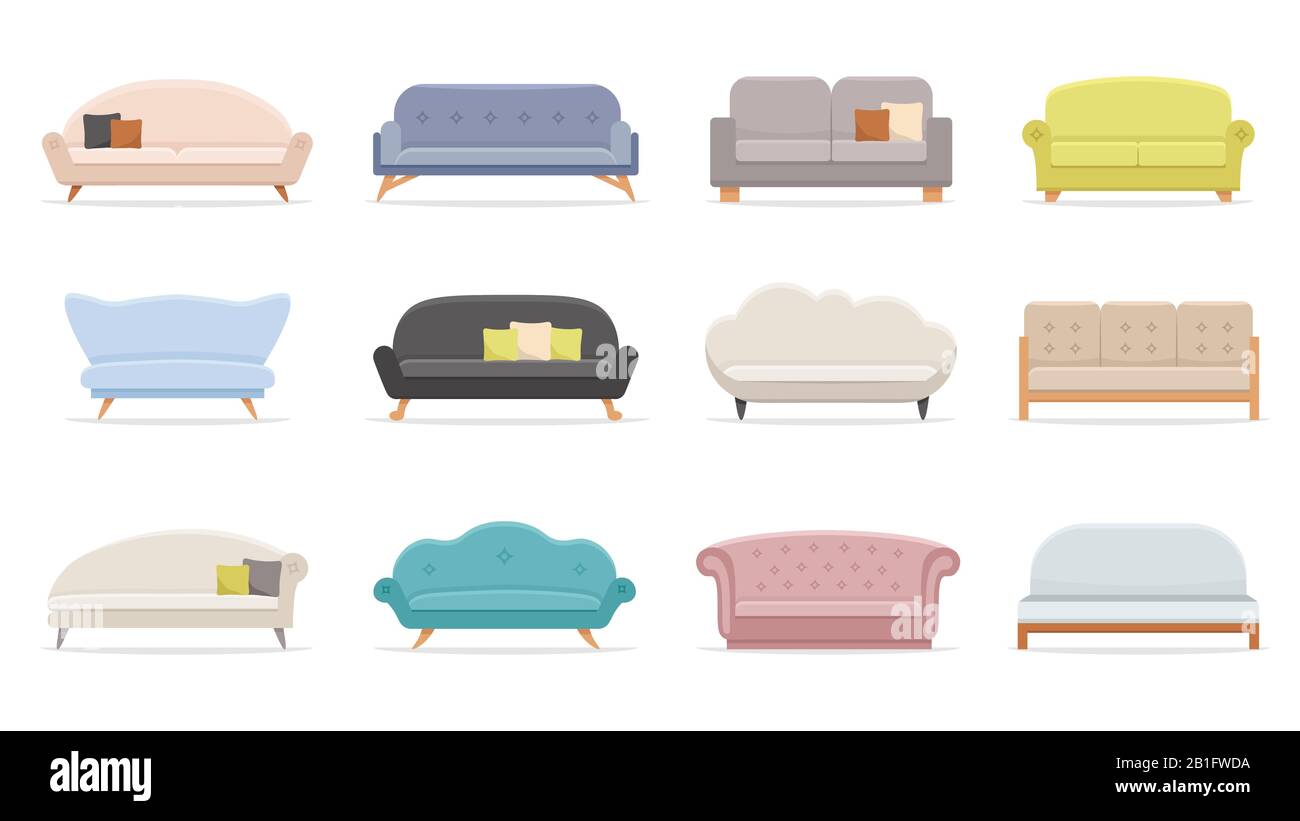 Canapé maison. Canapé confortable, canapés modernes et minimalistes, illustration vectorielle plate Illustration de Vecteur