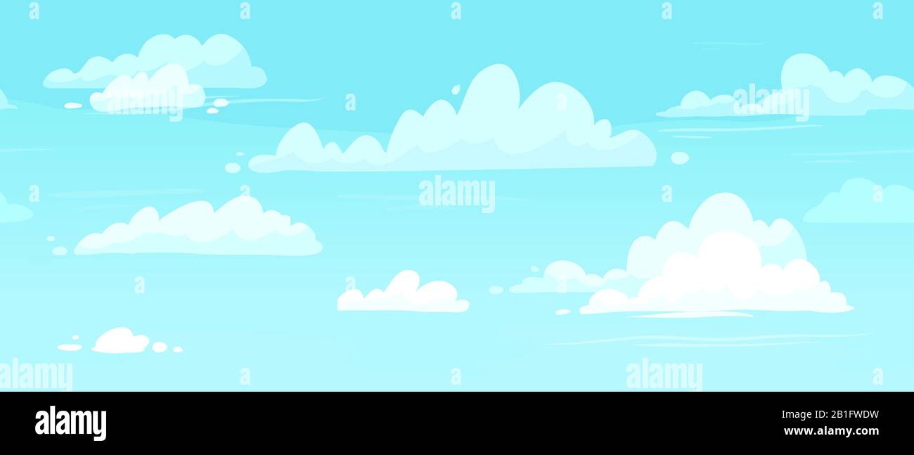Ciel nuageux de dessin animé. Nuages gonflés dans le ciel bleu illustration d'arrière-plan vectoriel transparente Illustration de Vecteur