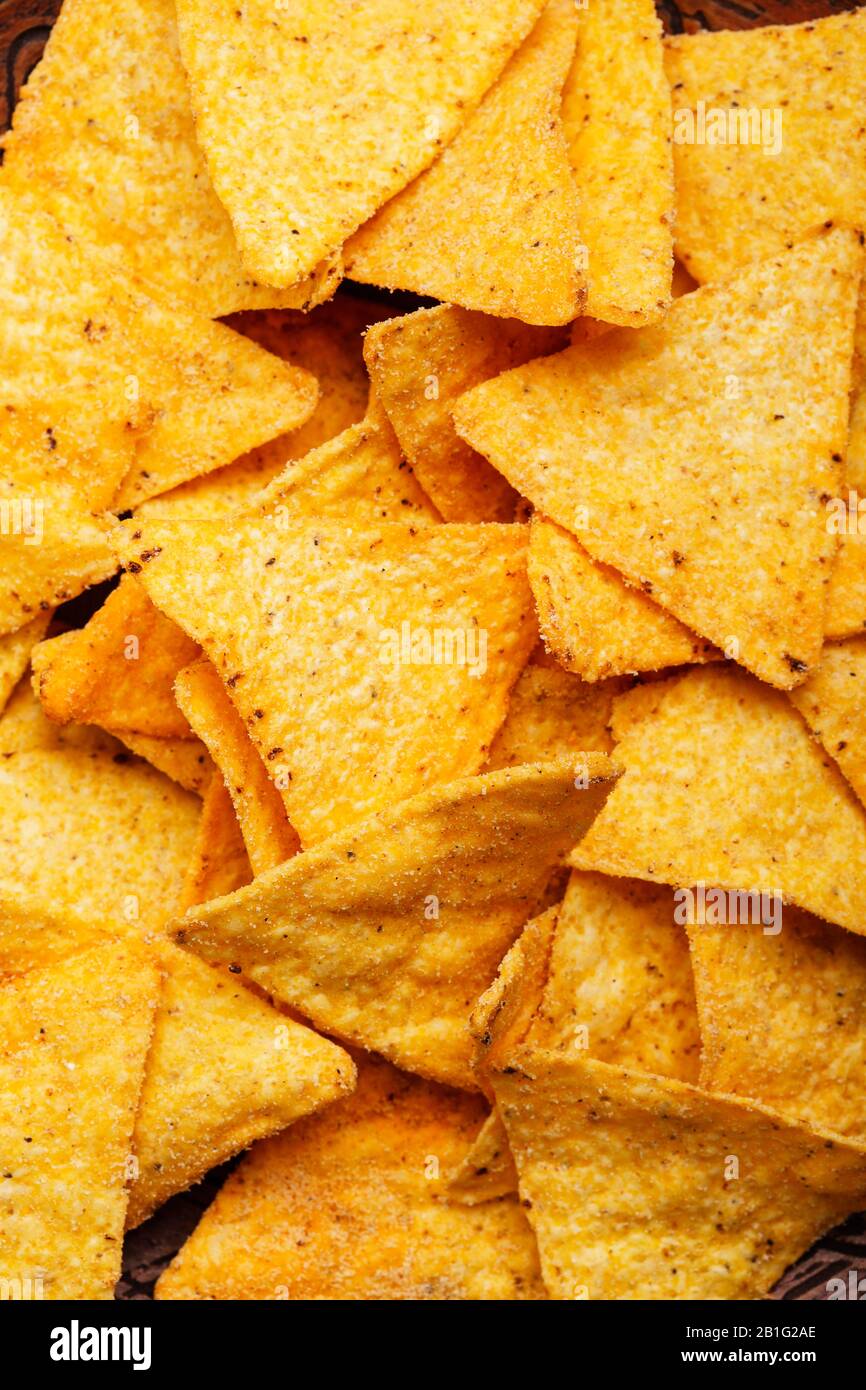 Chips de tortilla gros plan, vue de dessus Banque D'Images