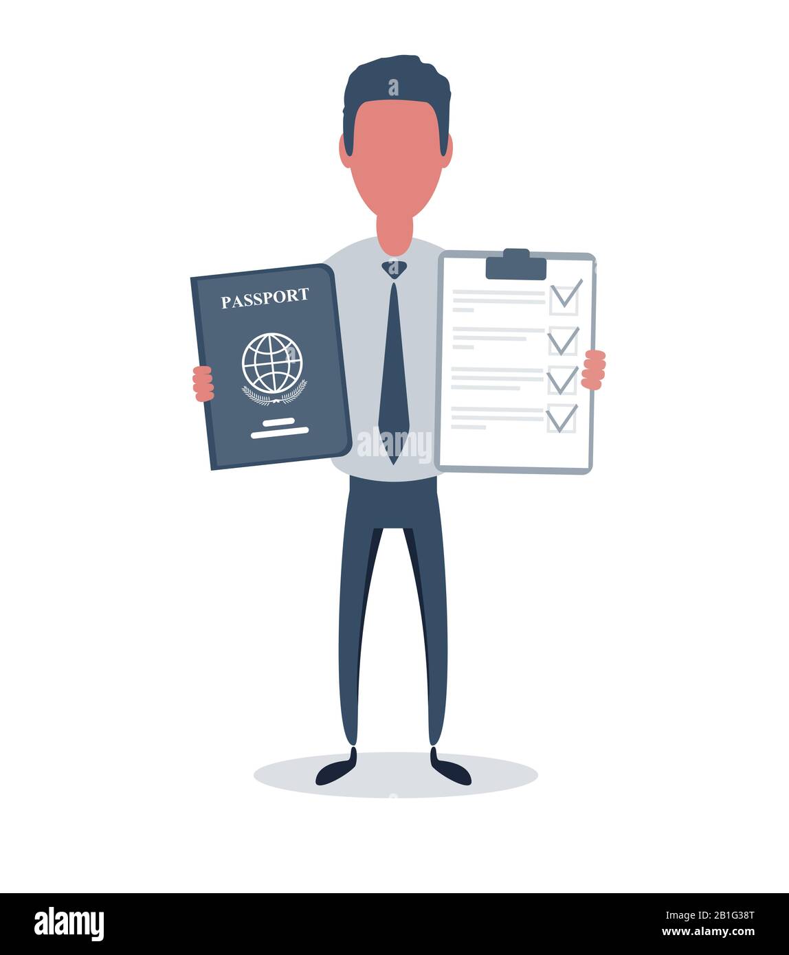 Homme d'affaires ou greffier. Personnage masculin dans un style simple et tendance avec des objets, illustration vectorielle plate. Illustration de Vecteur