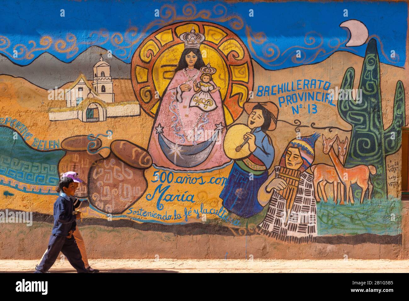 Grafitti dans la petite ville de Suques sur la route nationale 52, haute altitude Andes, Puna désert, Province de Jujuy, NW Argentine, Amérique latine Banque D'Images