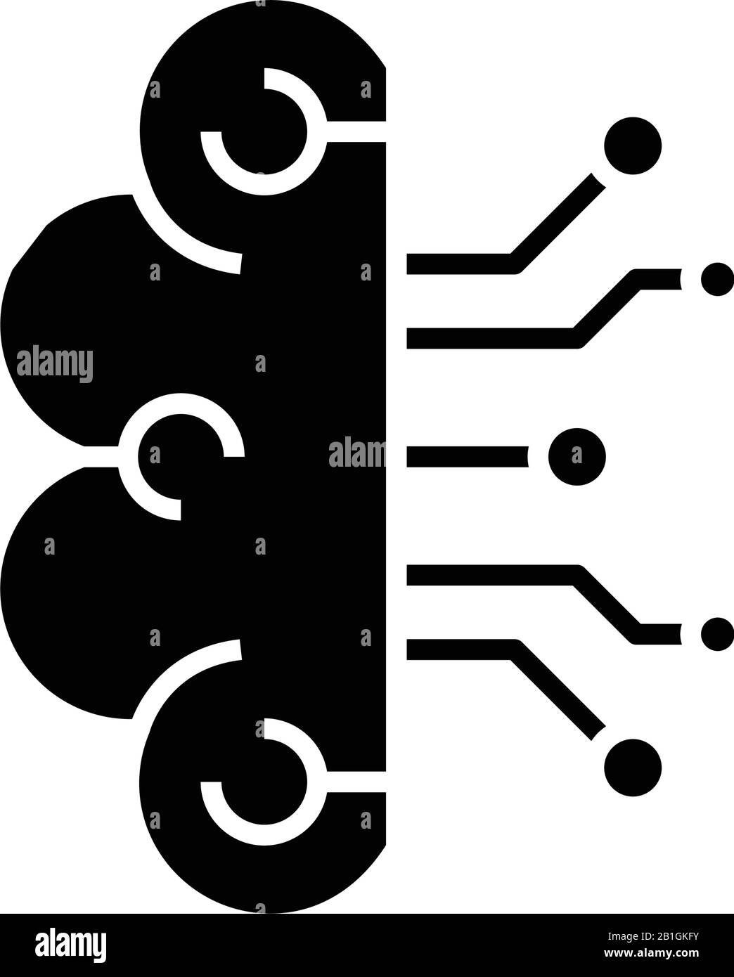 Icône noire d'intelligence artificielle, illustration conceptuelle, symbole vectoriel plat, signe glyphe. Illustration de Vecteur