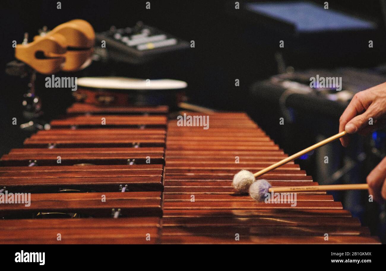 Un homme jouant à un marimba sur une scène de concert aux pays-bas Banque D'Images