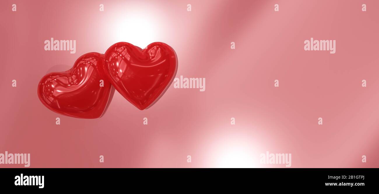 coeurs brillants rouges sur fond brillant en concept pour l'amour et le partenariat valentine illustration tridimensionnelle rendu Banque D'Images