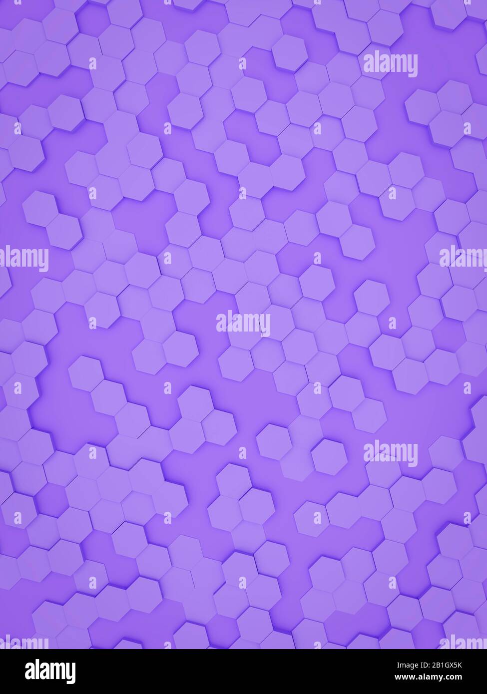 Graphique d'ordinateur tridimensionnel, surface artifactuelle construite à partir d'hexagons violets Banque D'Images