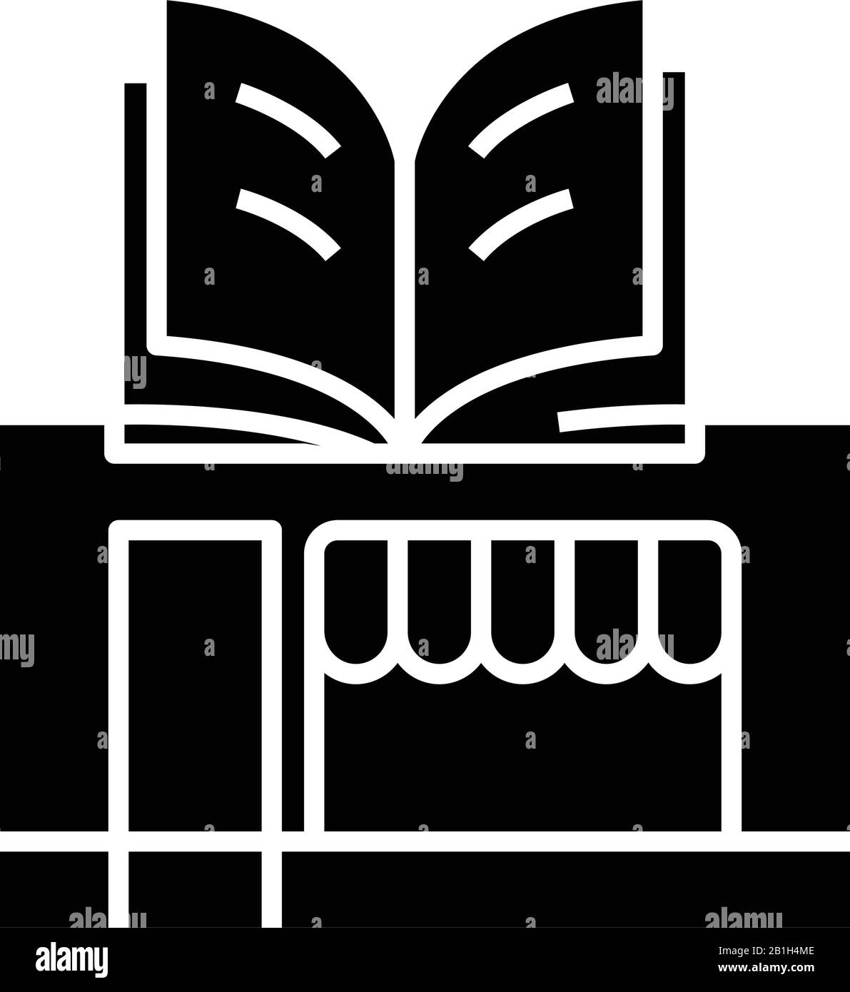 Icône noire Bookstall, illustration conceptuelle, symbole vectoriel plat, signe glyphe. Illustration de Vecteur