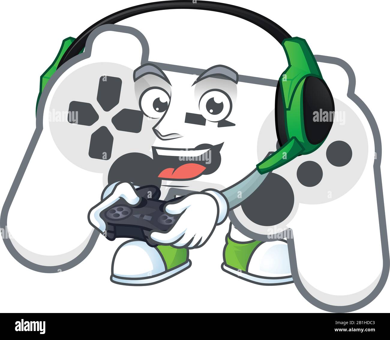 White Joystick Caricature image jouer un jeu avec casque et contrôleur Illustration de Vecteur